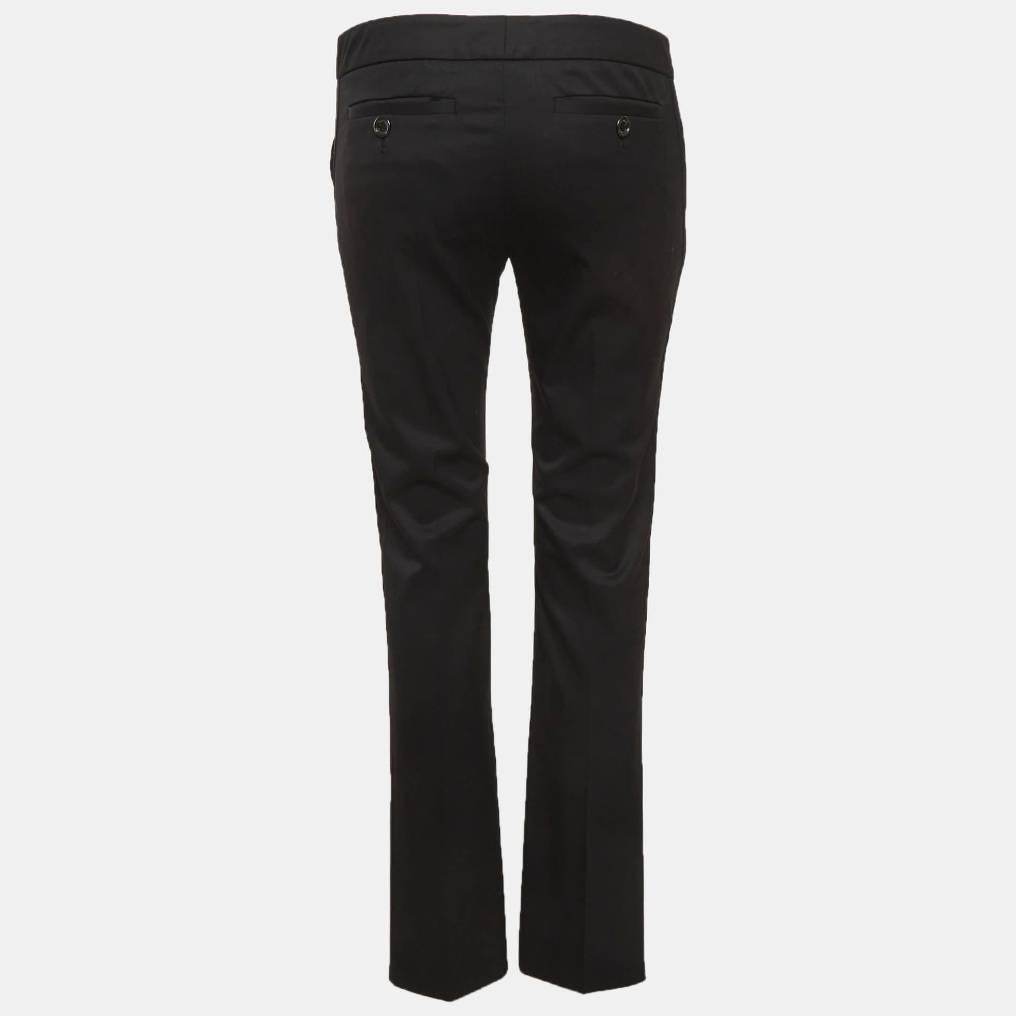 Burberry London Black Gabardine Satin Trim Straight Fit Trousers