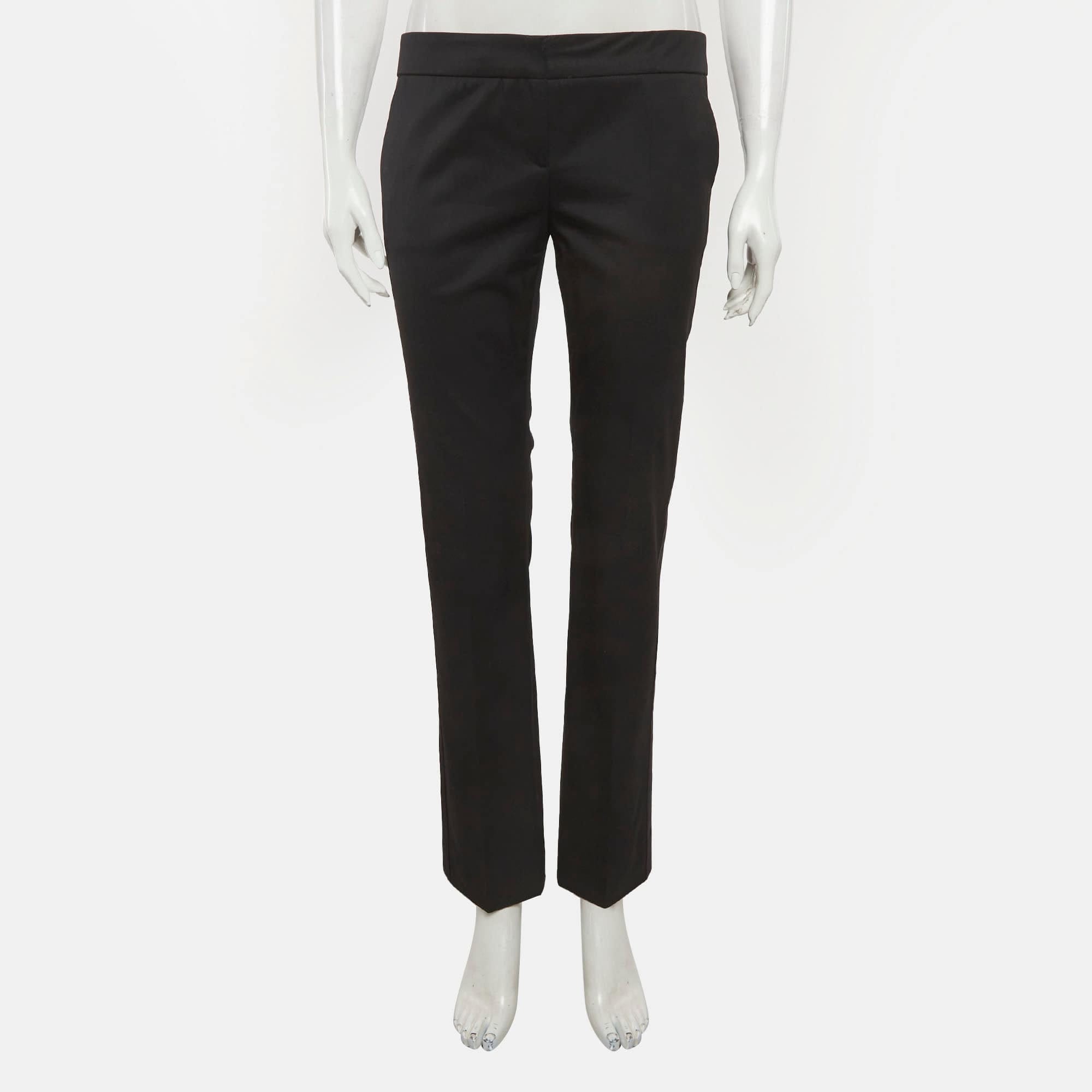 Burberry London Black Gabardine Satin Trim Straight Fit Trousers