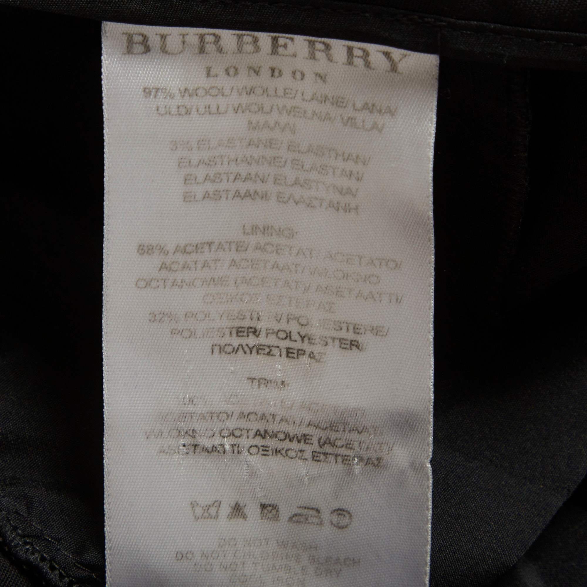 Burberry London Black Gabardine Satin Trim Straight Fit Trousers