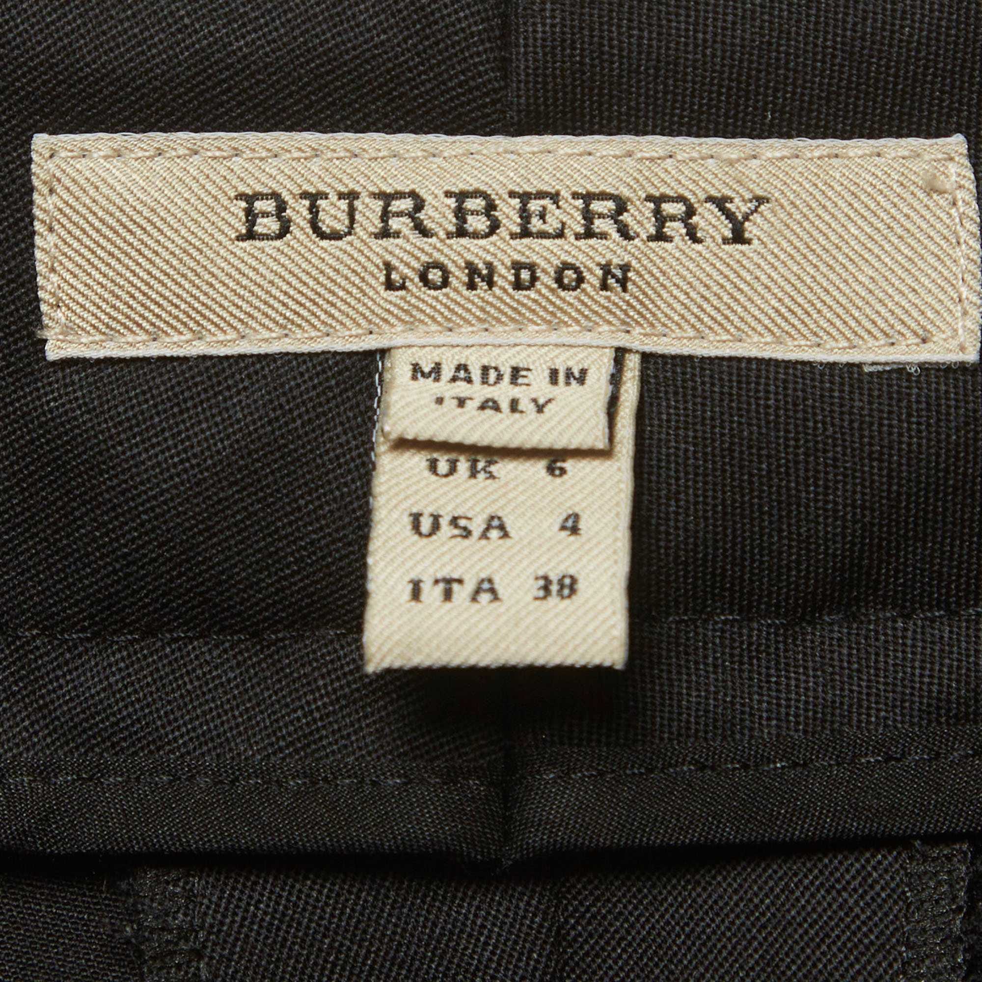 Burberry London Black Gabardine Satin Trim Straight Fit Trousers