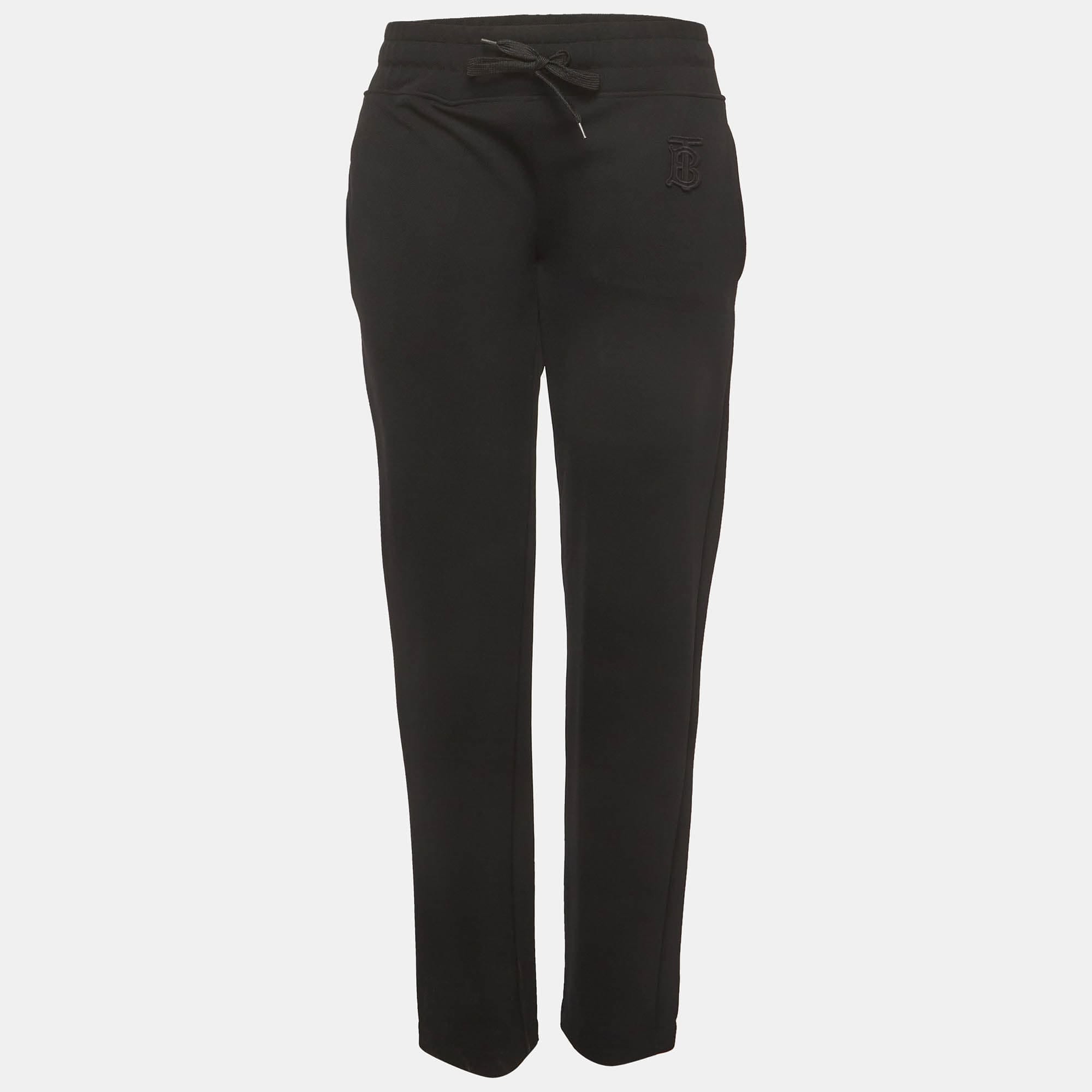 Burberry Black Gabardine Logo Applique Pants