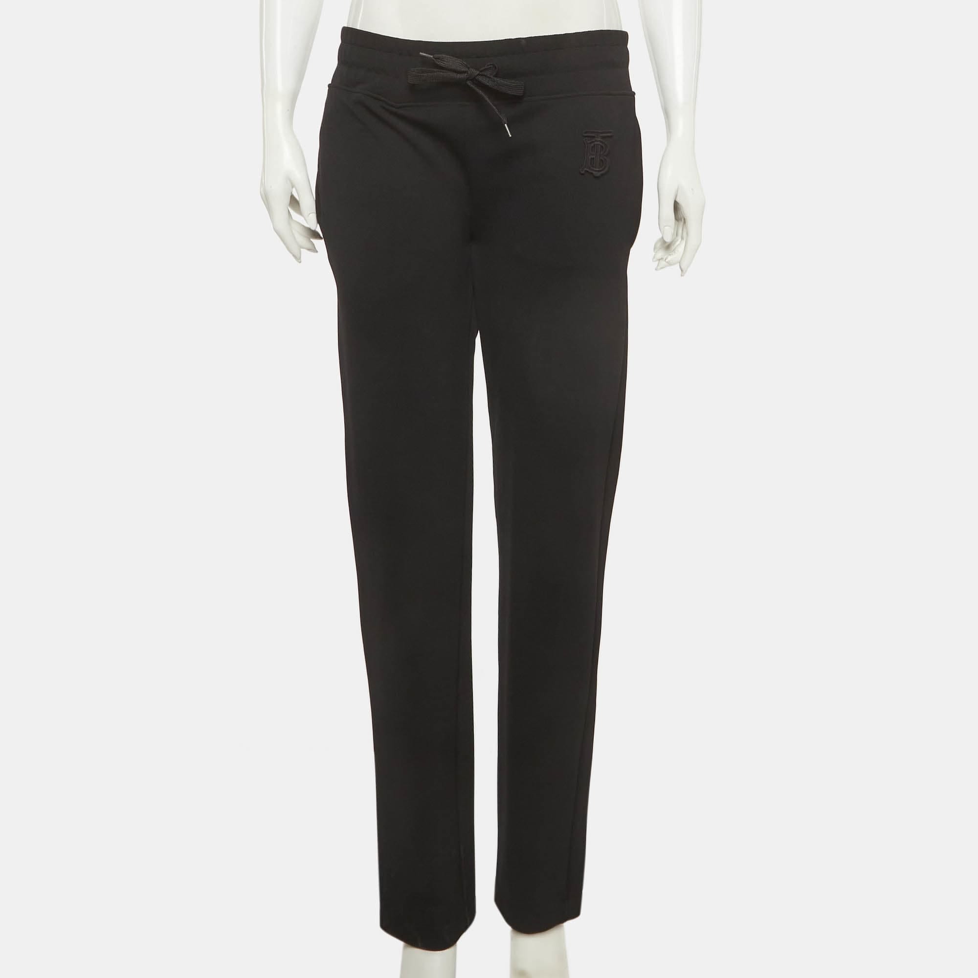 Burberry Black Gabardine Logo Applique Pants