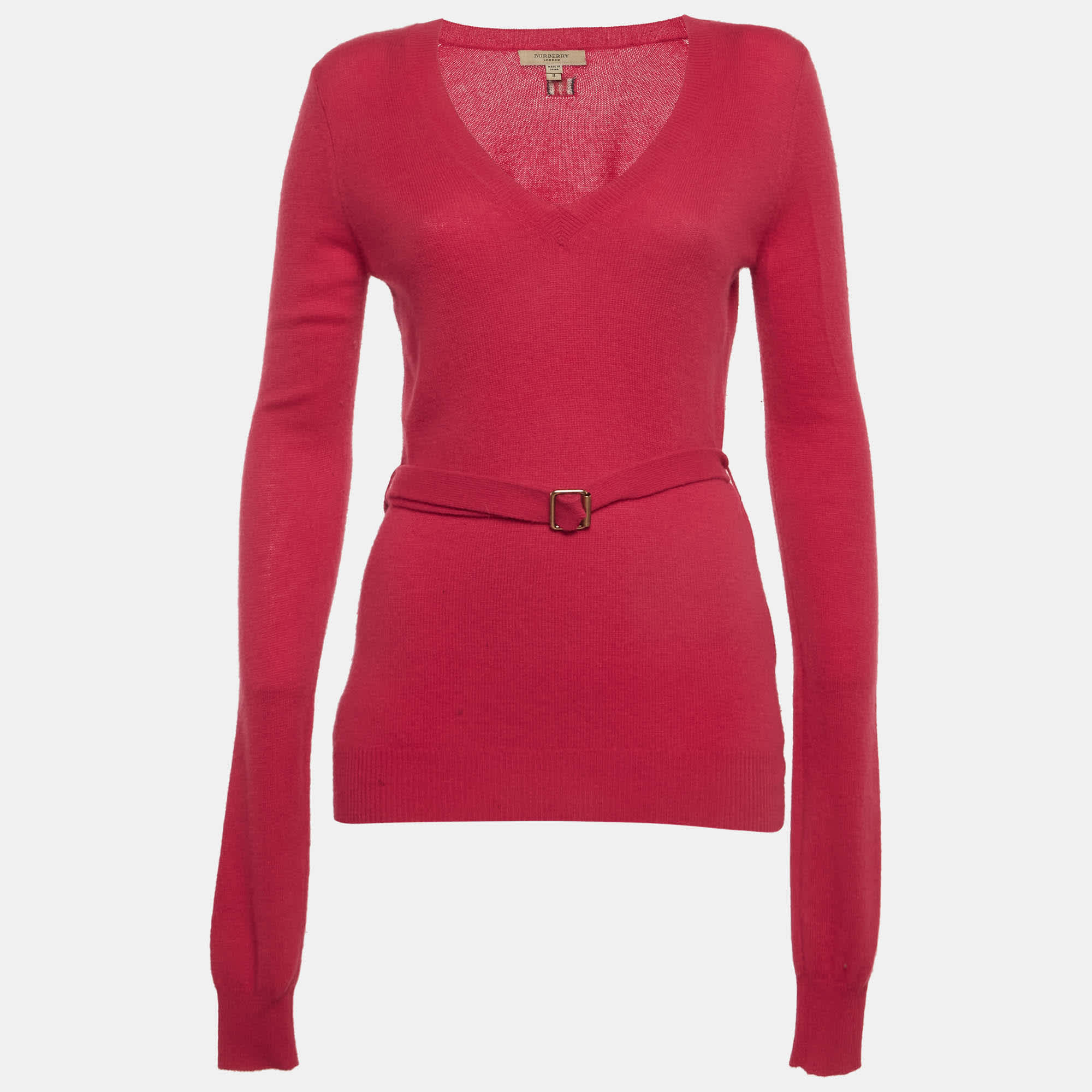 Burberry Pink Knit Cashmere Belted Sweater