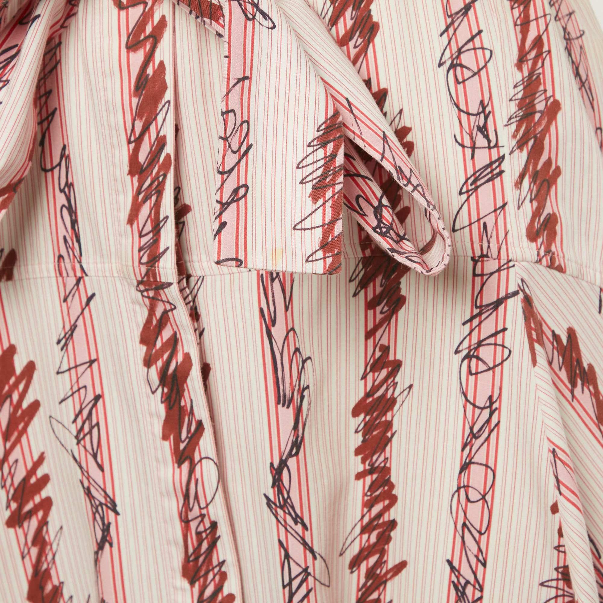 Burberry Pink Scribble Printed Cotton Belted Shirt Dress