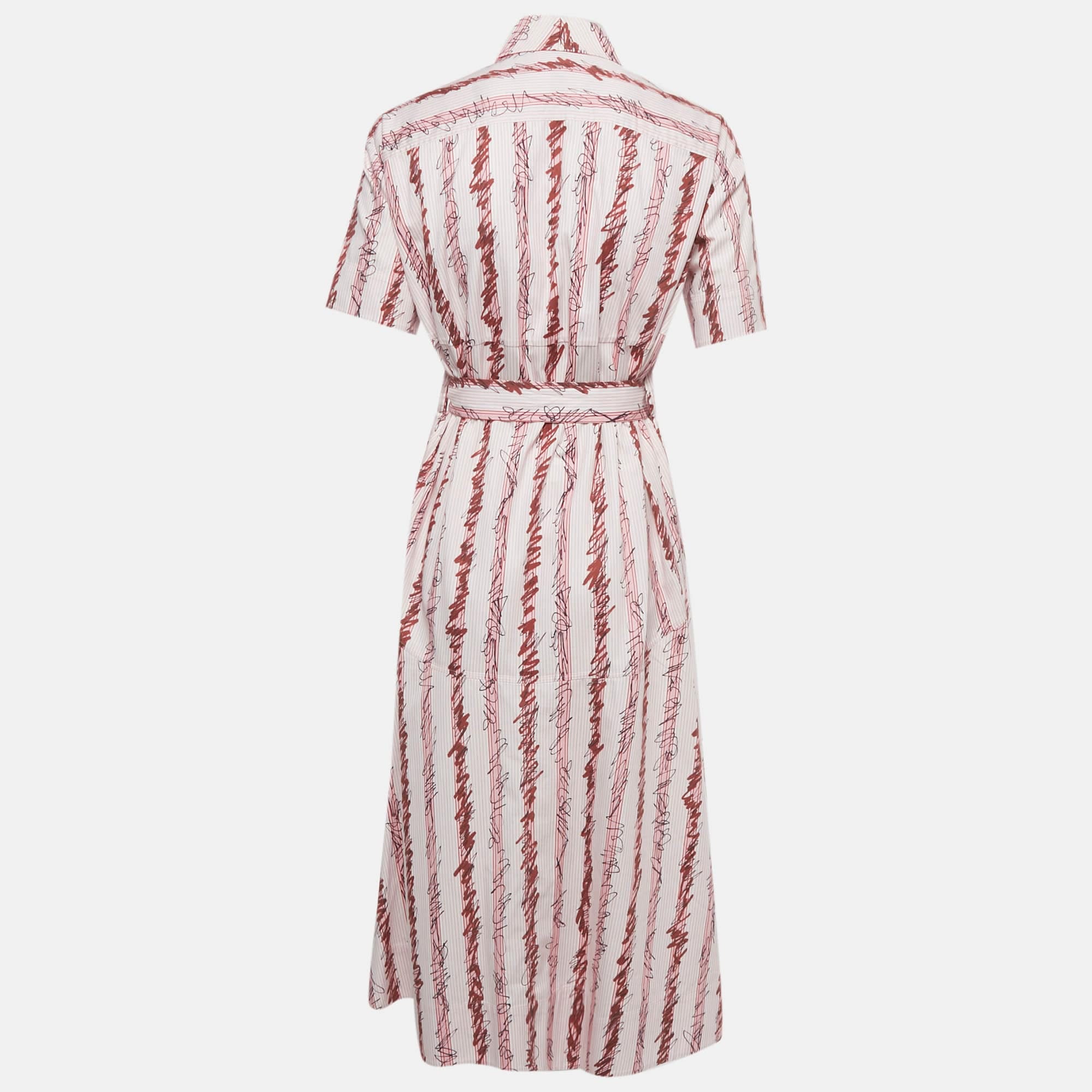 Burberry Pink Scribble Printed Cotton Belted Shirt Dress