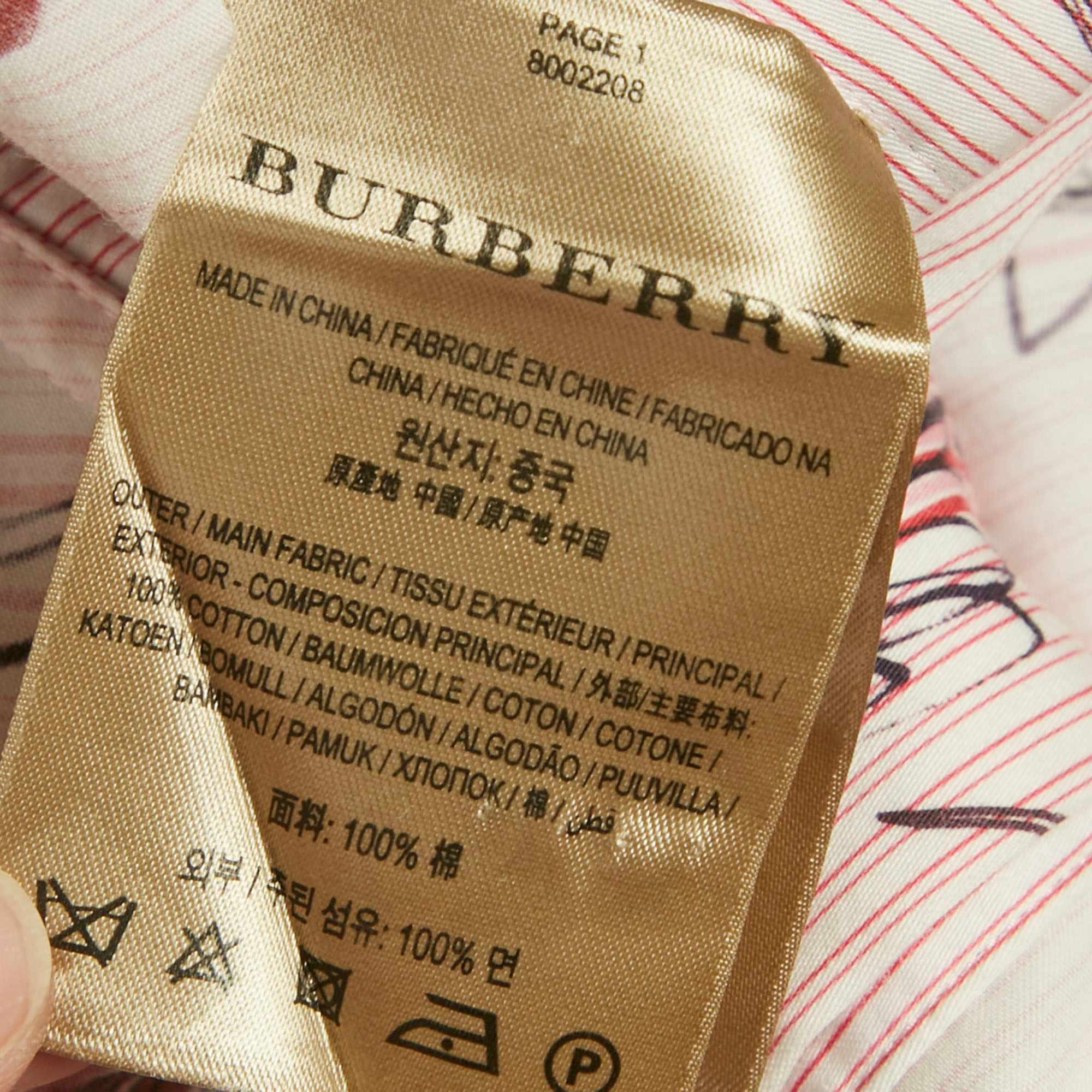 Burberry Pink Scribble Printed Cotton Belted Shirt Dress