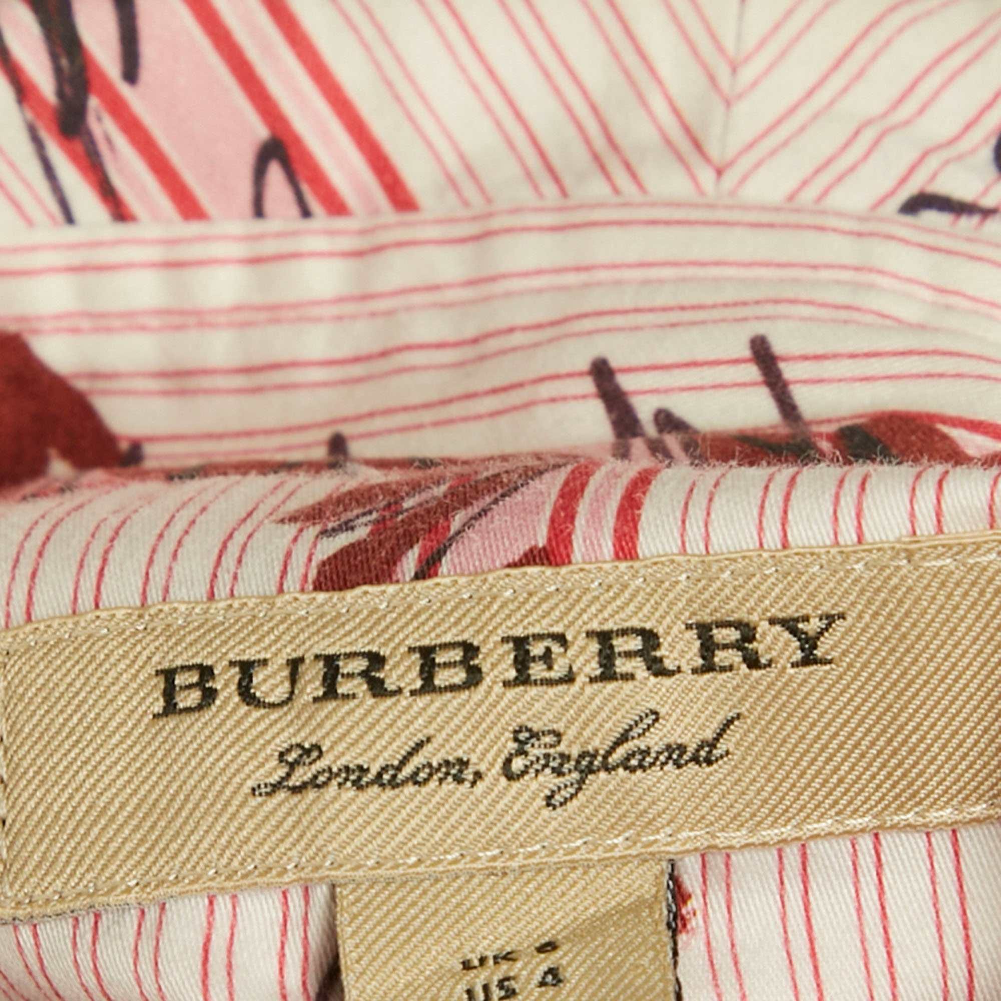 Burberry Pink Scribble Printed Cotton Belted Shirt Dress