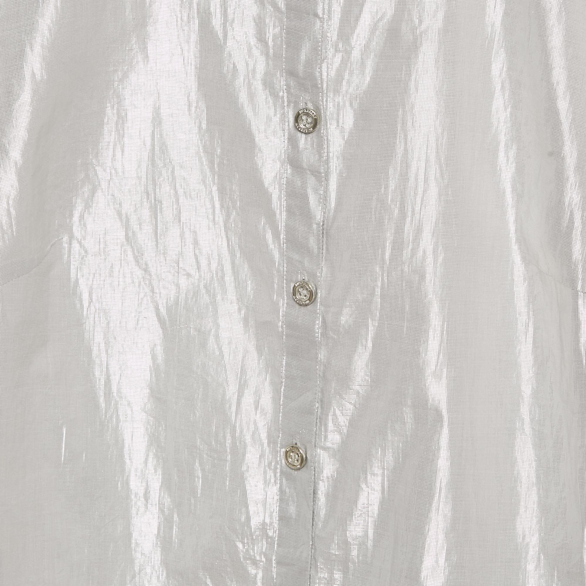 Burberry London Silver Lamé Button Front Shirt