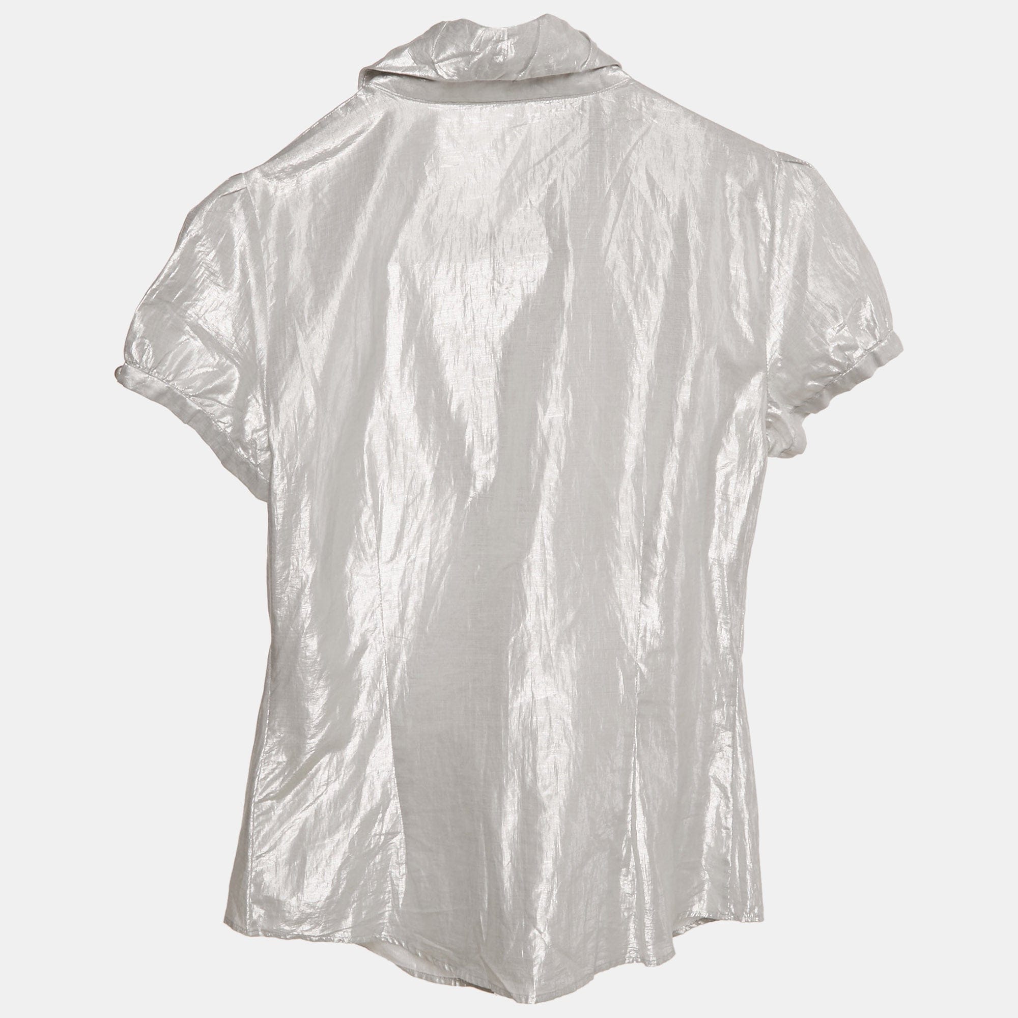 Burberry London Silver Lamé Button Front Shirt