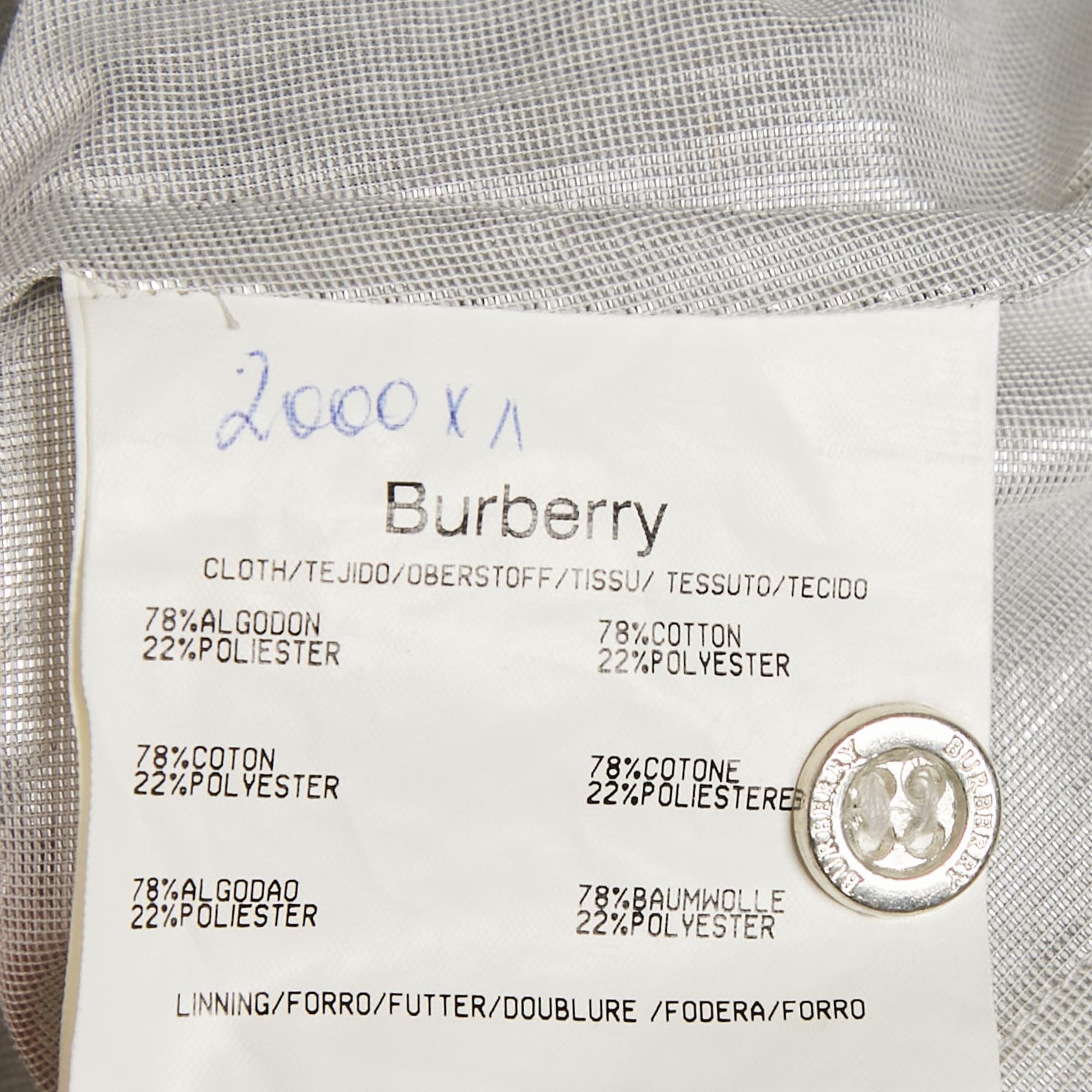 Burberry London Silver Lamé Button Front Shirt
