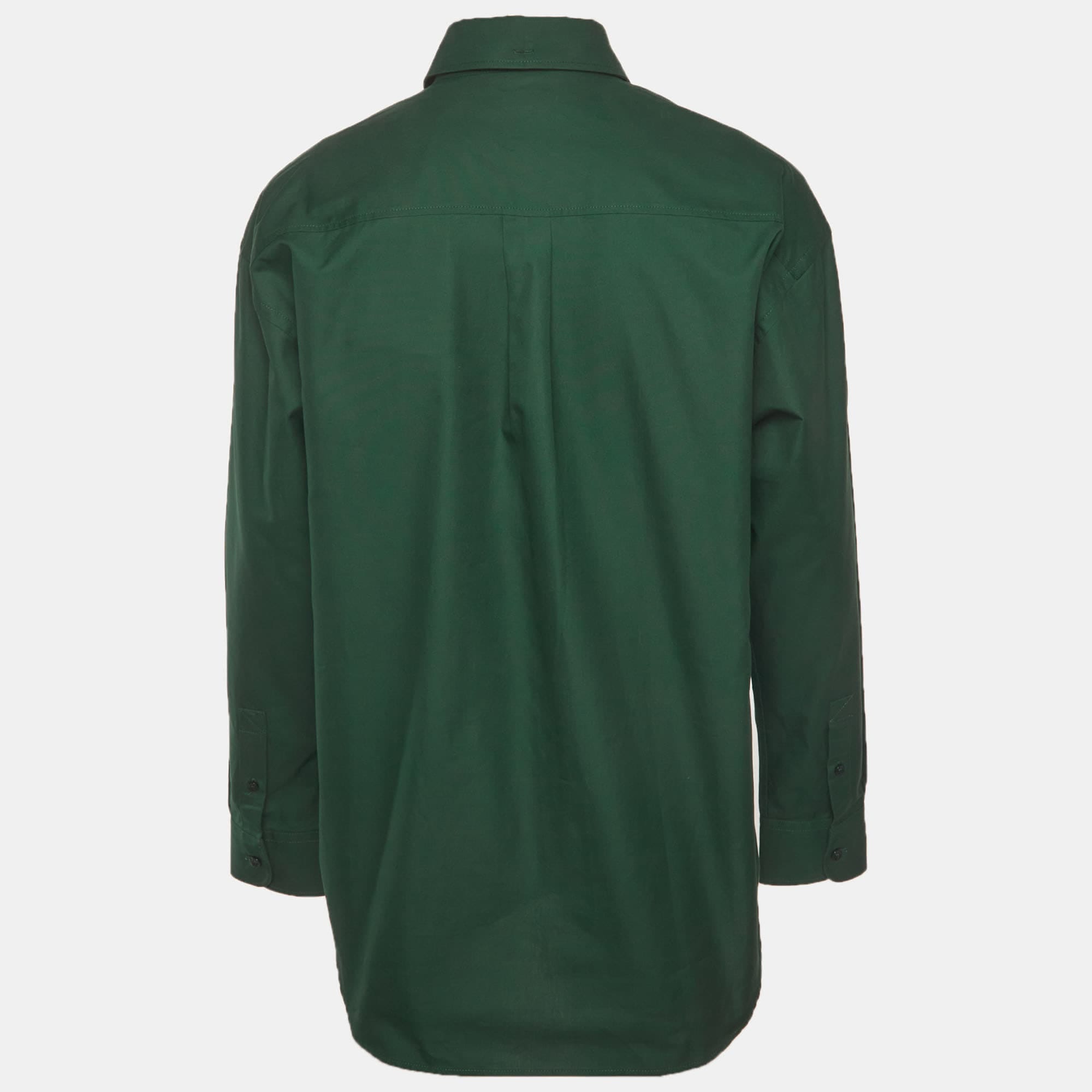 Burberry Green Logo Embroidered Cotton Button Up Shirt