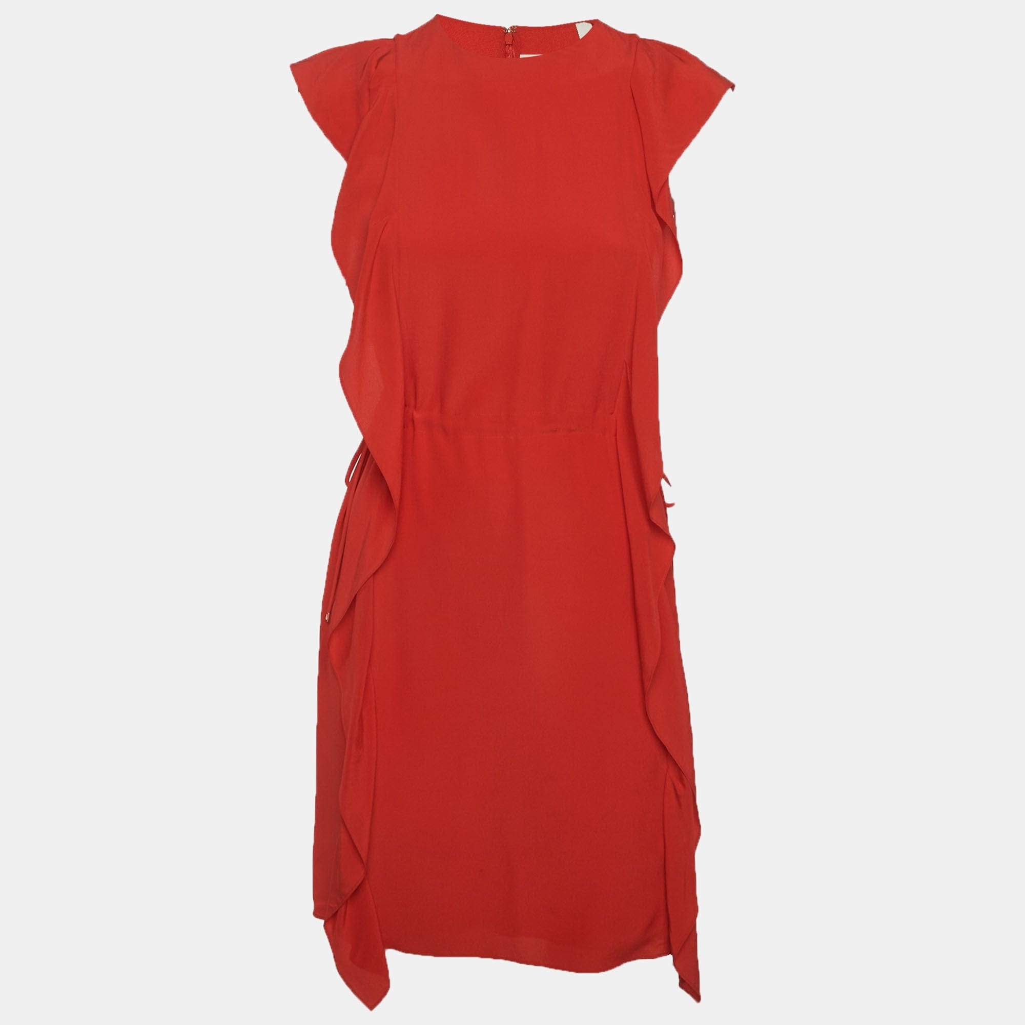 Burberry Red Crepe Ruffled Short Dress