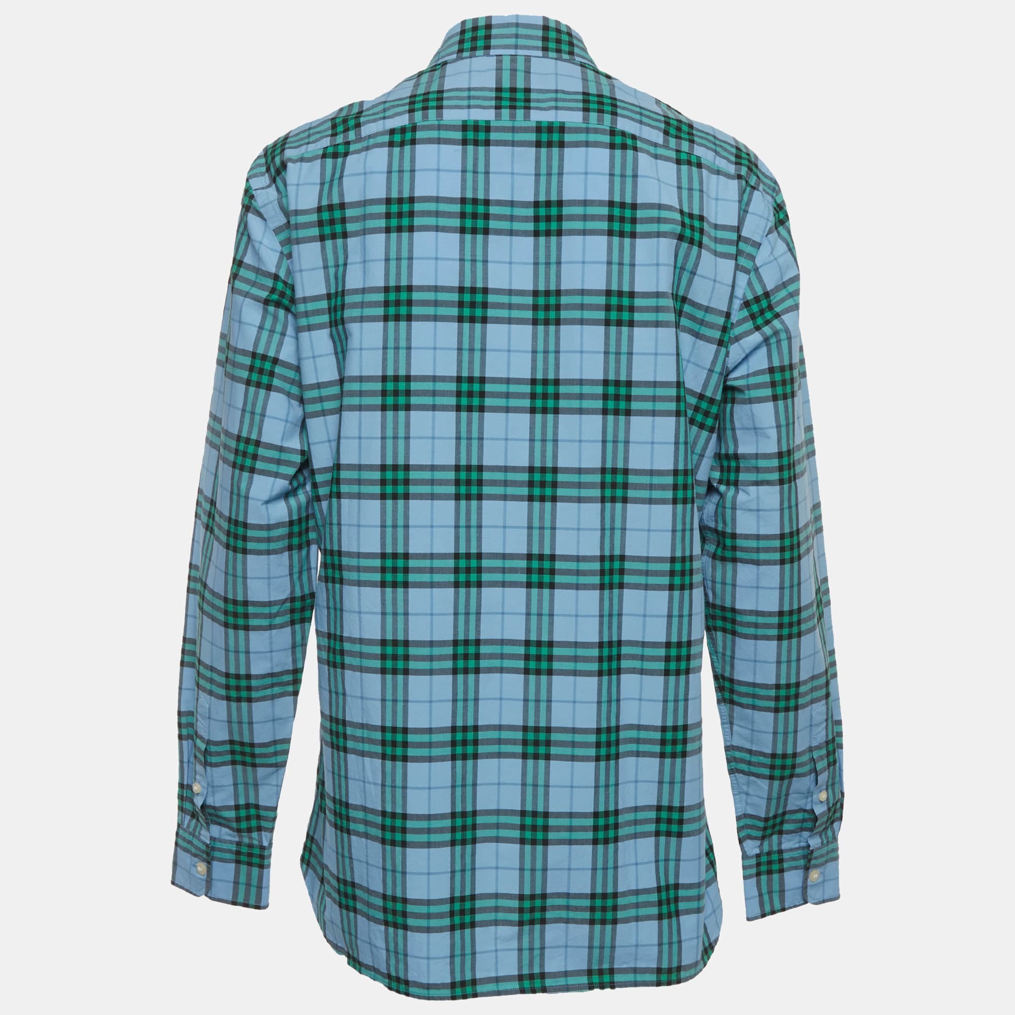 Burberry Blue Checks Cotton Long Sleeve Shirt
