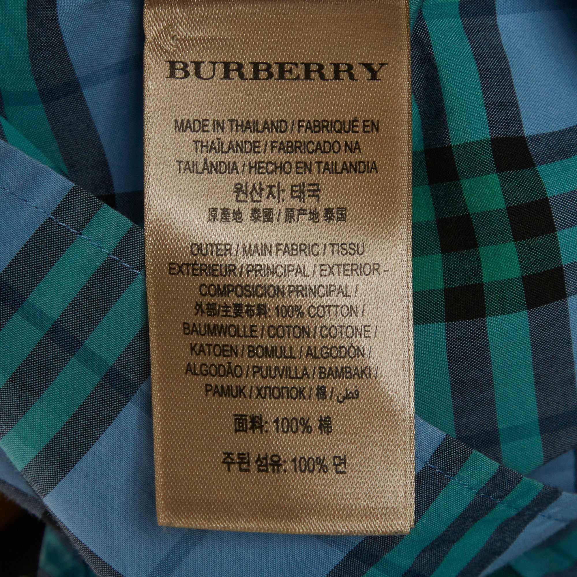 Burberry Blue Checks Cotton Long Sleeve Shirt