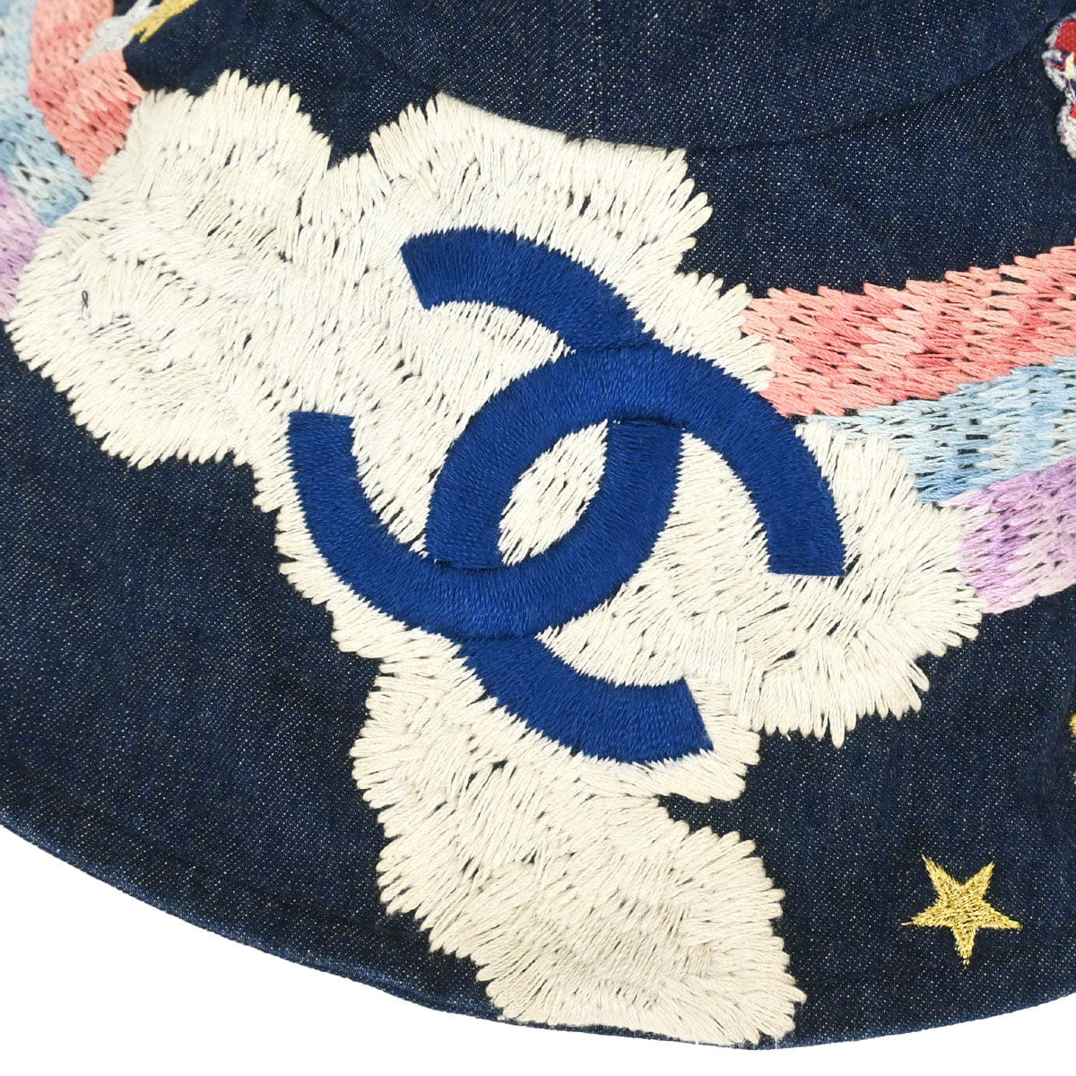 Chanel Indigo Denim Night Flight Embroidery Hat #M Small Good