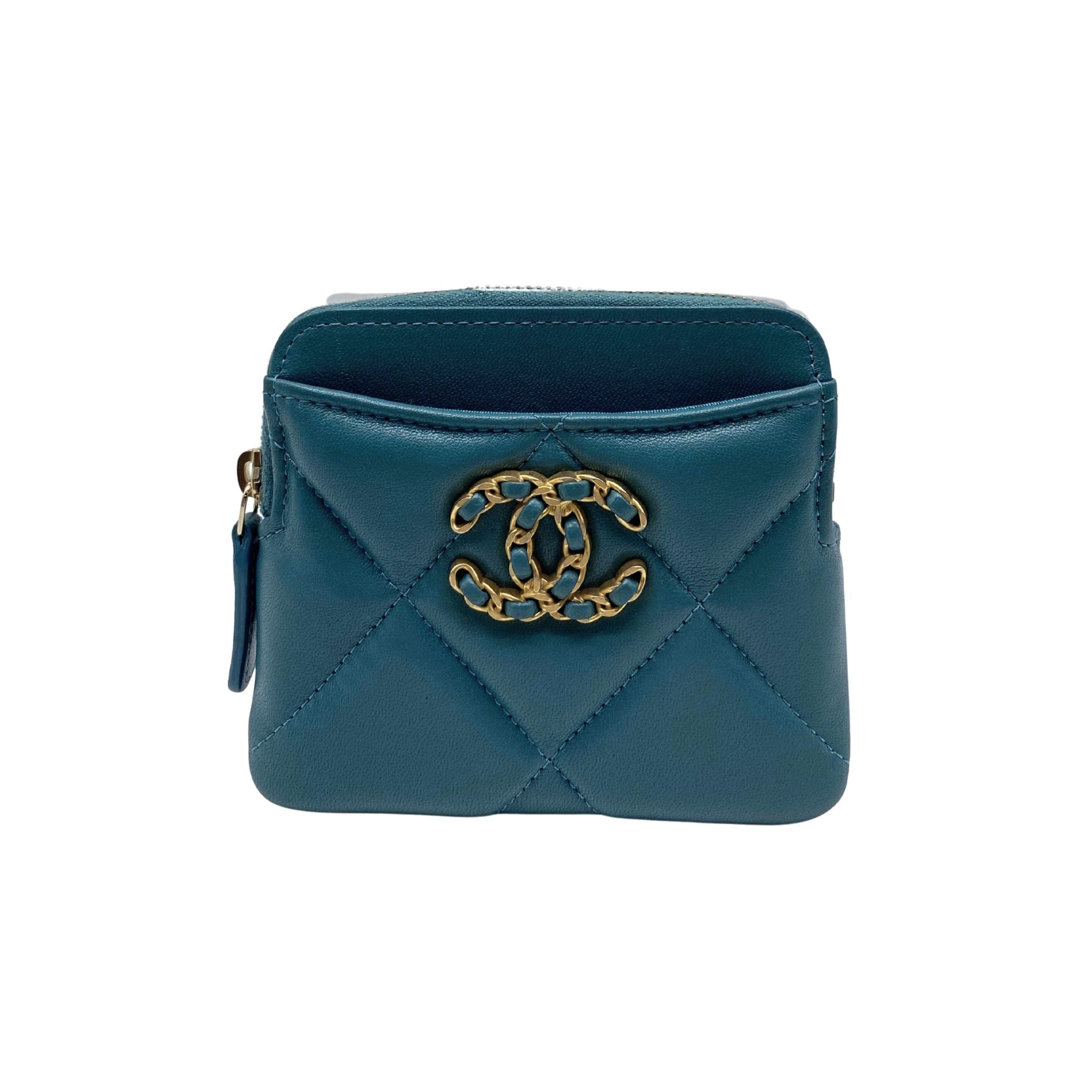 Chanel 19 Teal Card Holder Wallet