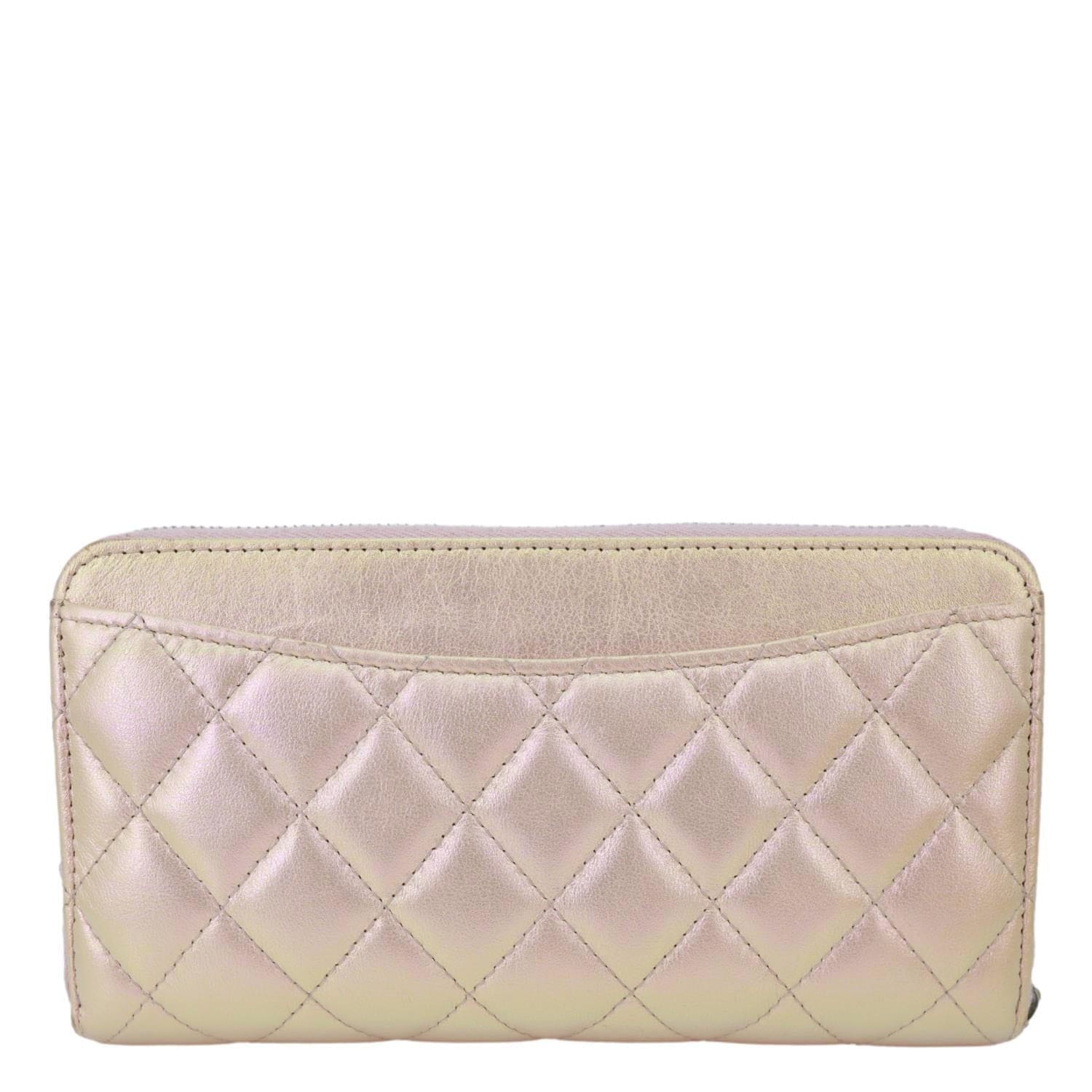 CHANEL Gusset Iridescent Leather Zip Around Wallet Pink