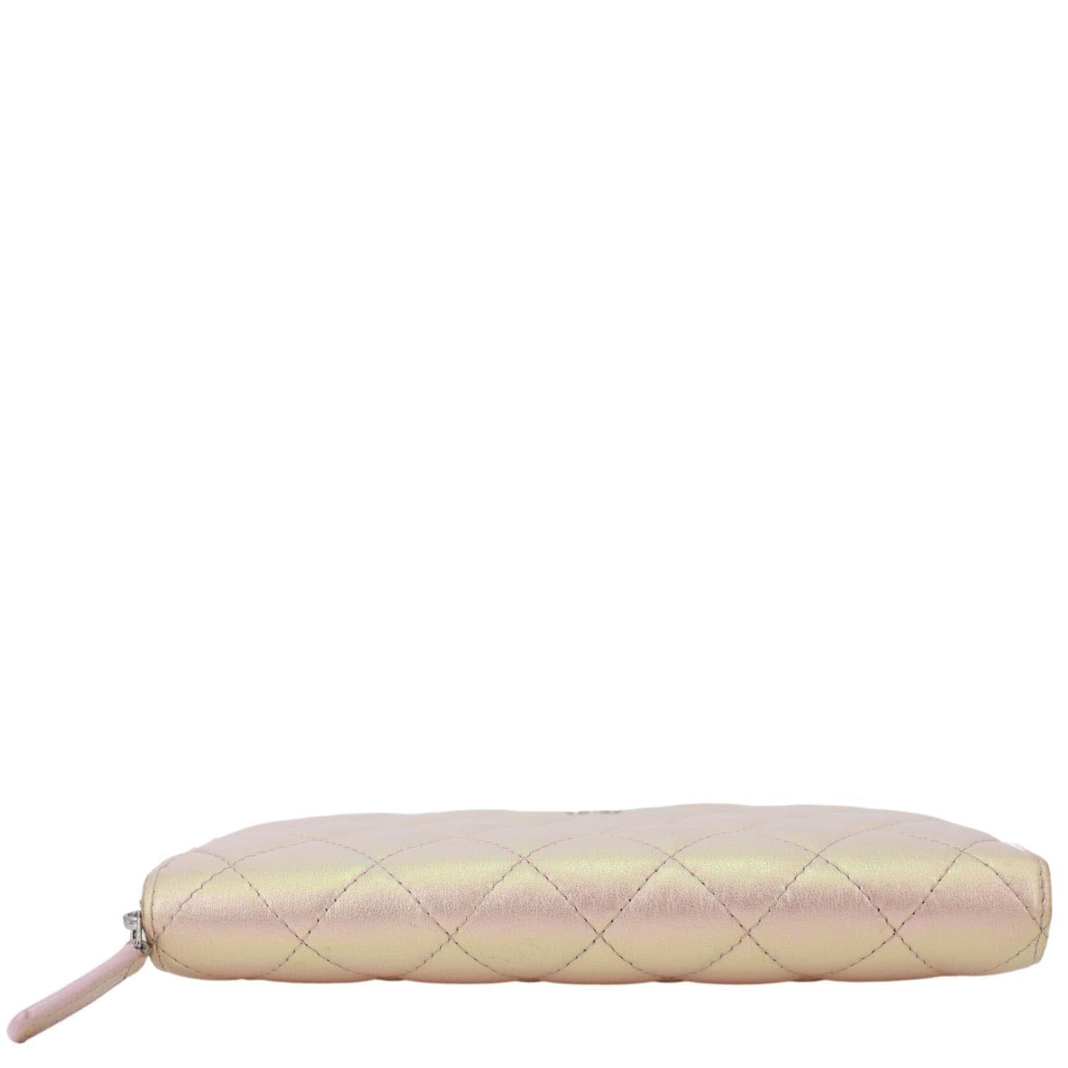 CHANEL Gusset Iridescent Leather Zip Around Wallet Pink