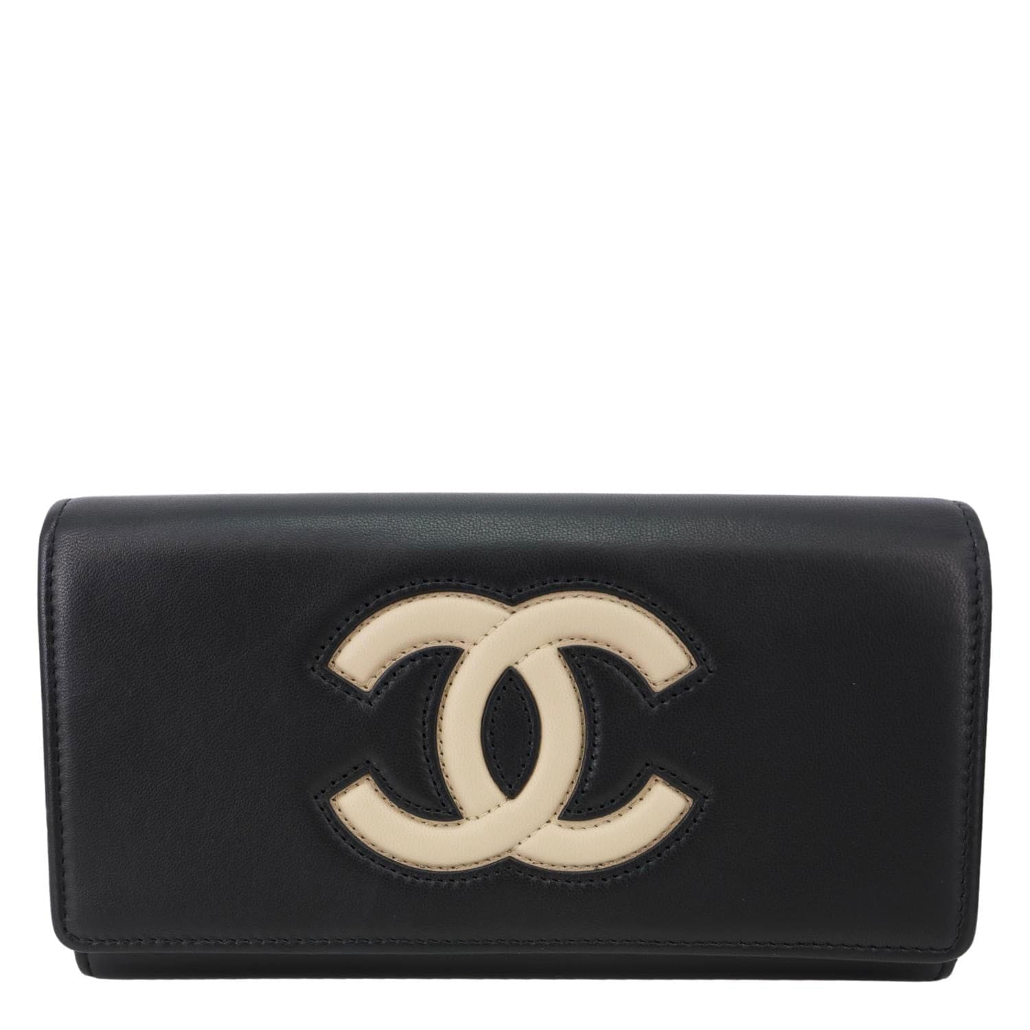 CHANEL CC Logo Quilted Leather Long Wallet Black