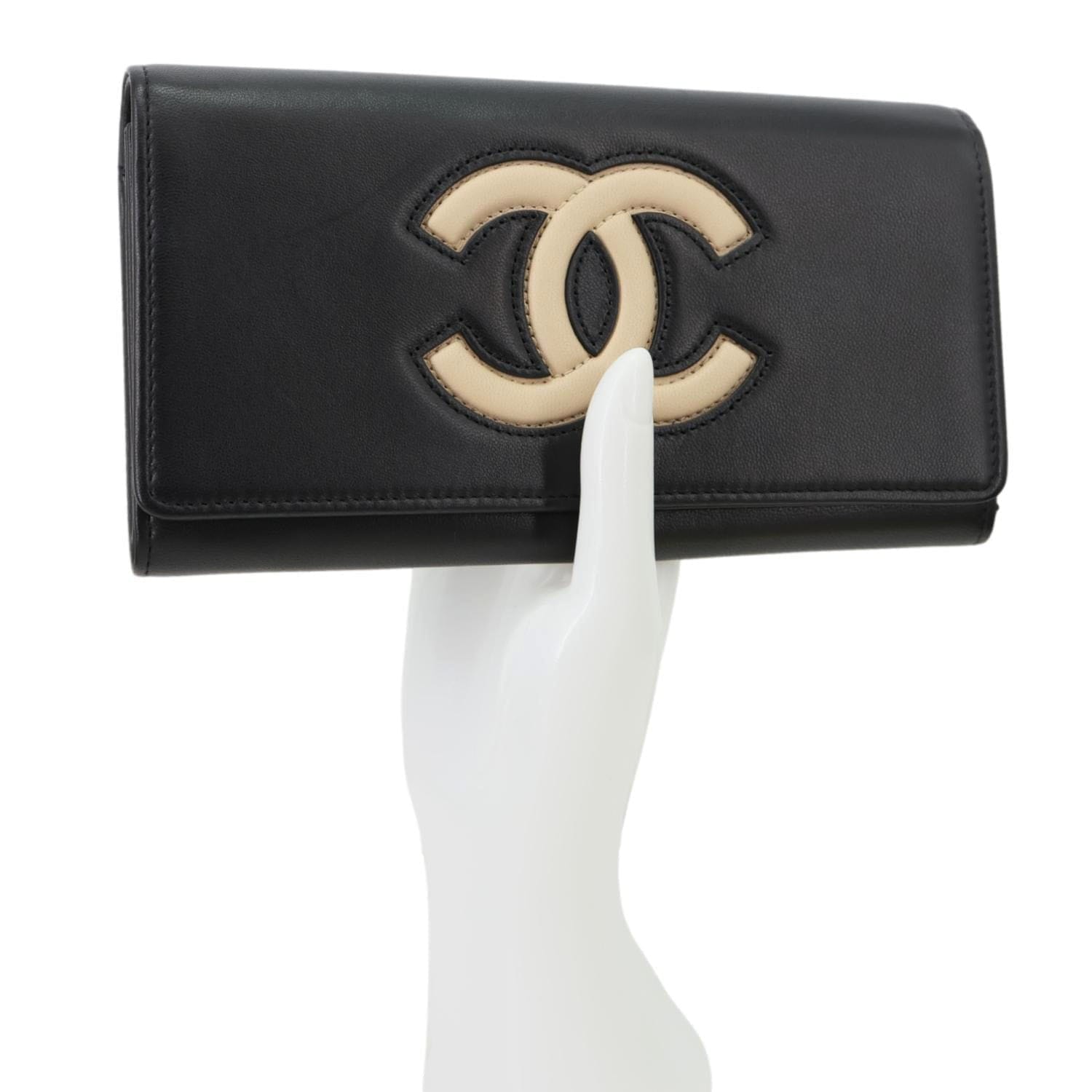 CHANEL CC Logo Quilted Leather Long Wallet Black