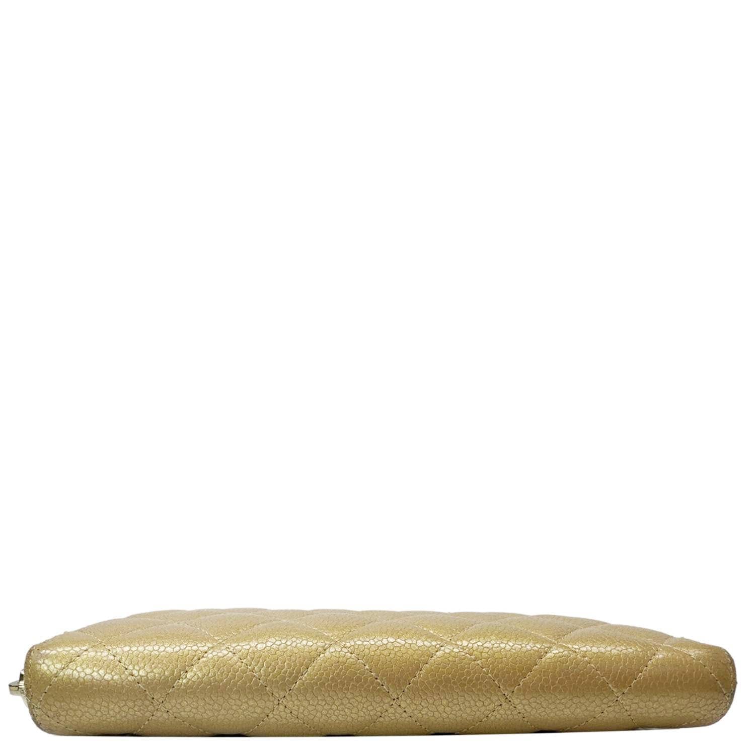 Chanel CC Quilted Leather Zip Around Wallet Metallic Gold