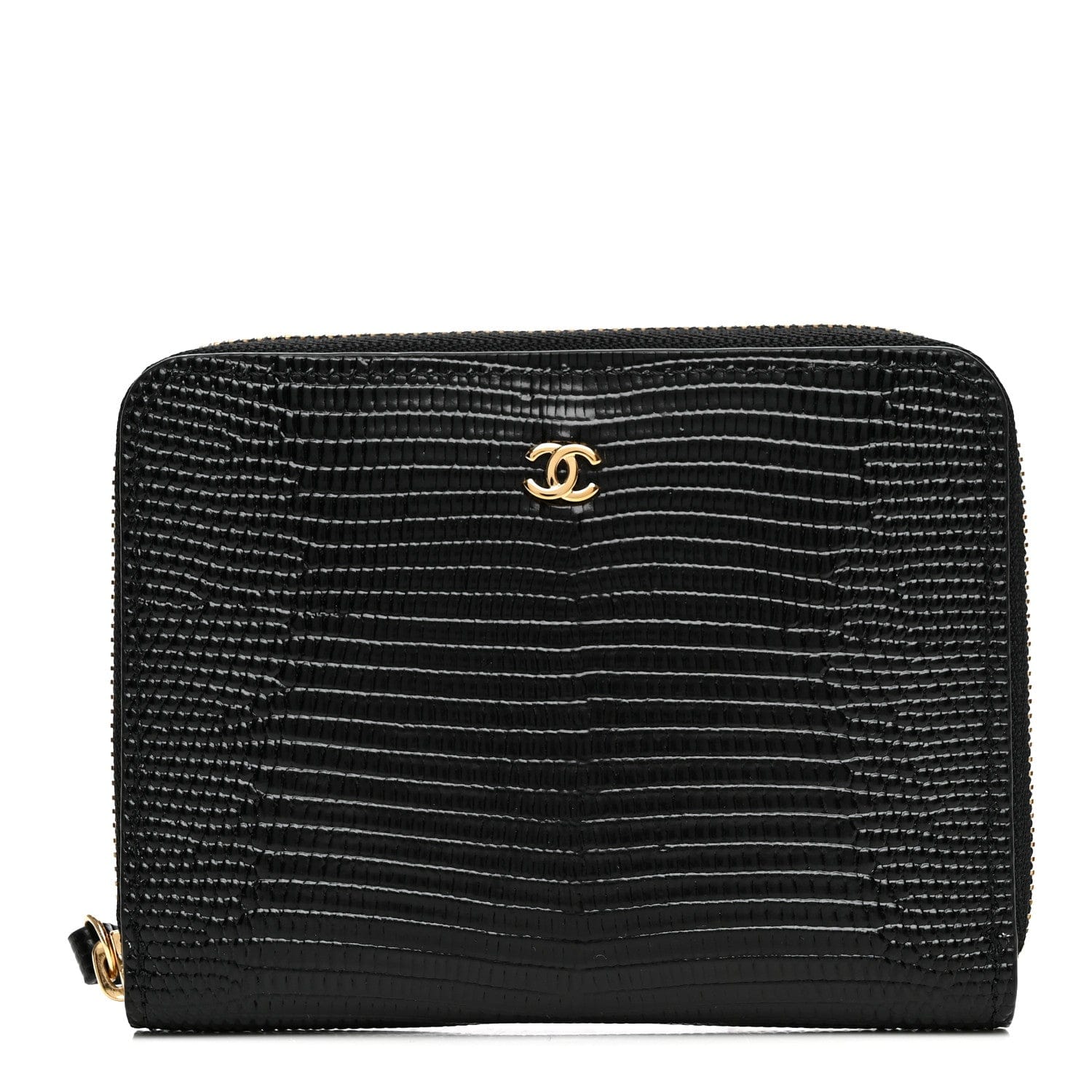 Chanel Lizard Embossed Compact Wallet Black