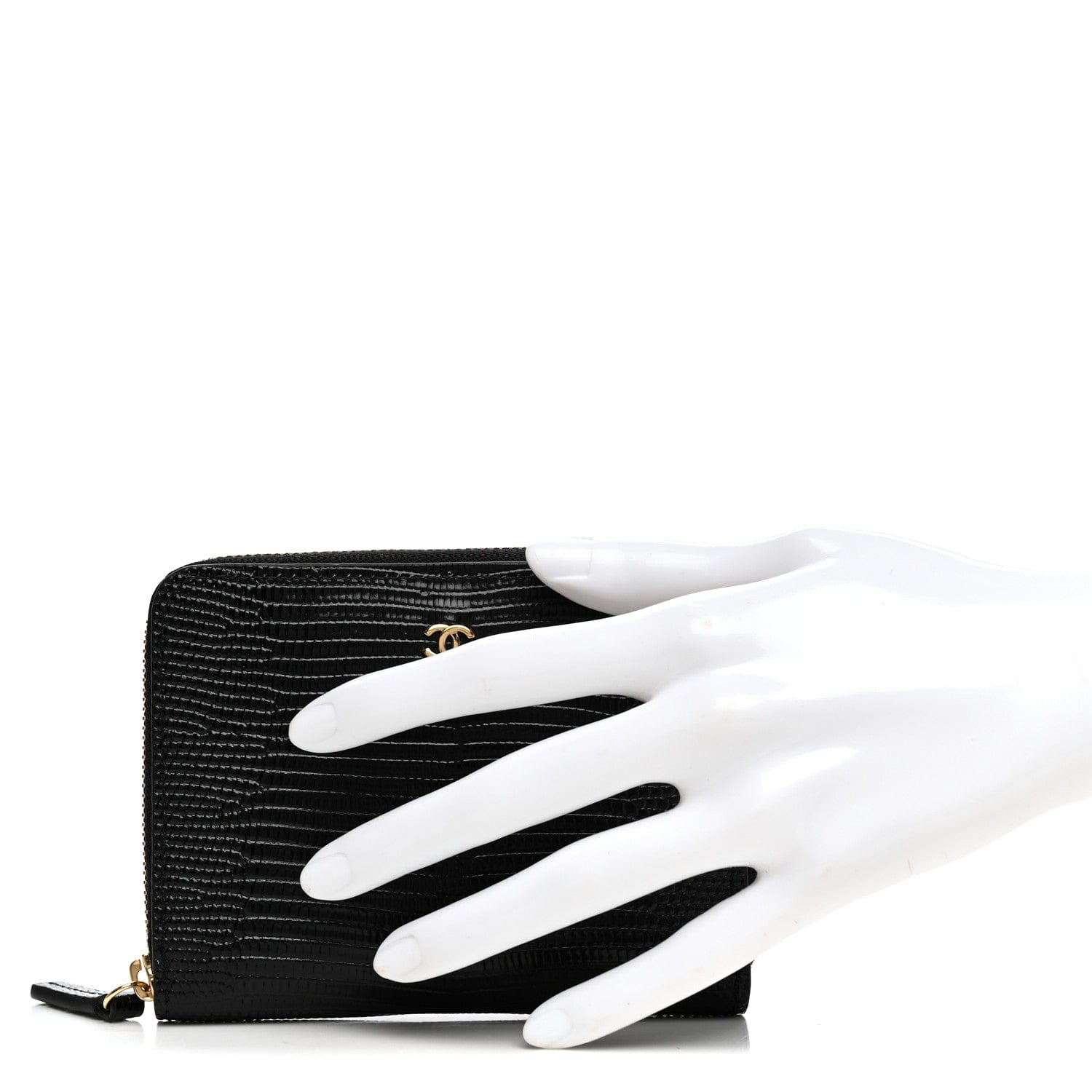 Chanel Lizard Embossed Compact Wallet Black