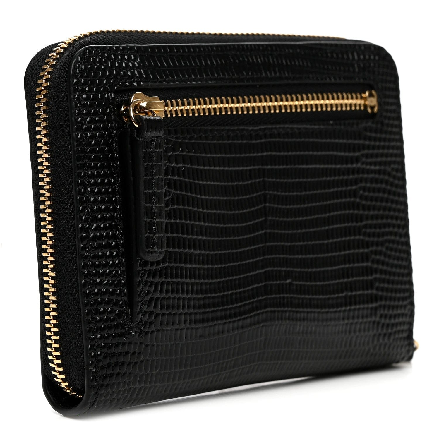 Chanel Lizard Embossed Compact Wallet Black