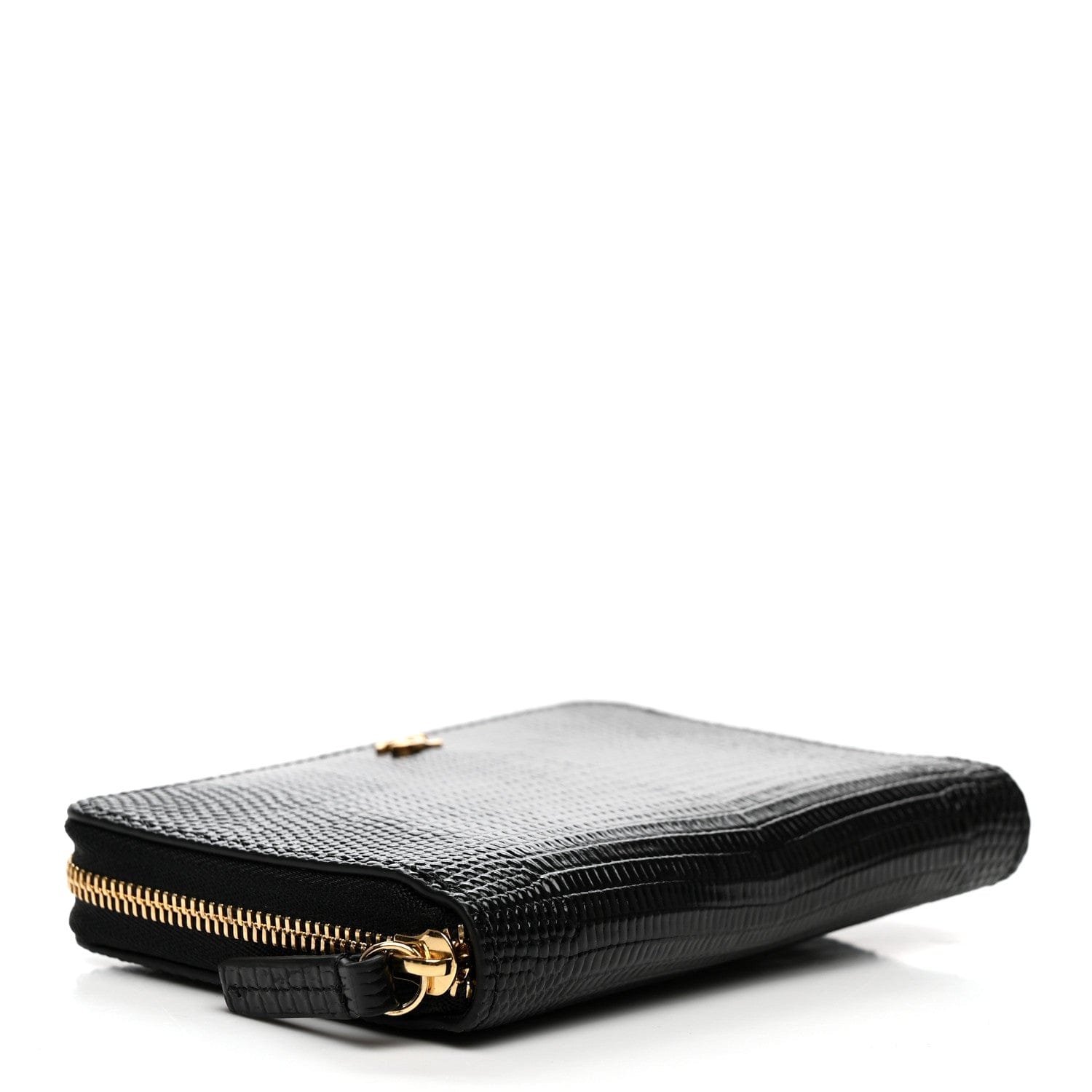Chanel Lizard Embossed Compact Wallet Black