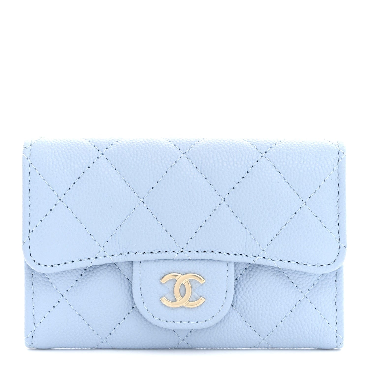 Chanel Caviar Quilted Flap Card Holder Wallet Light Blue