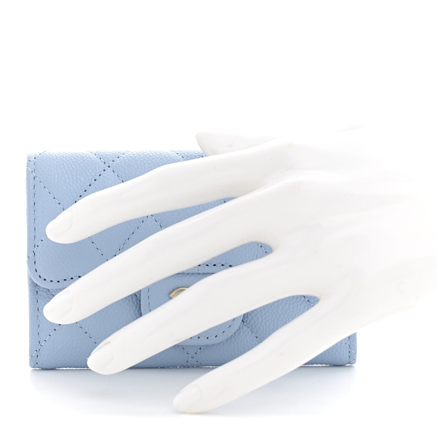 Chanel Caviar Quilted Flap Card Holder Wallet Light Blue