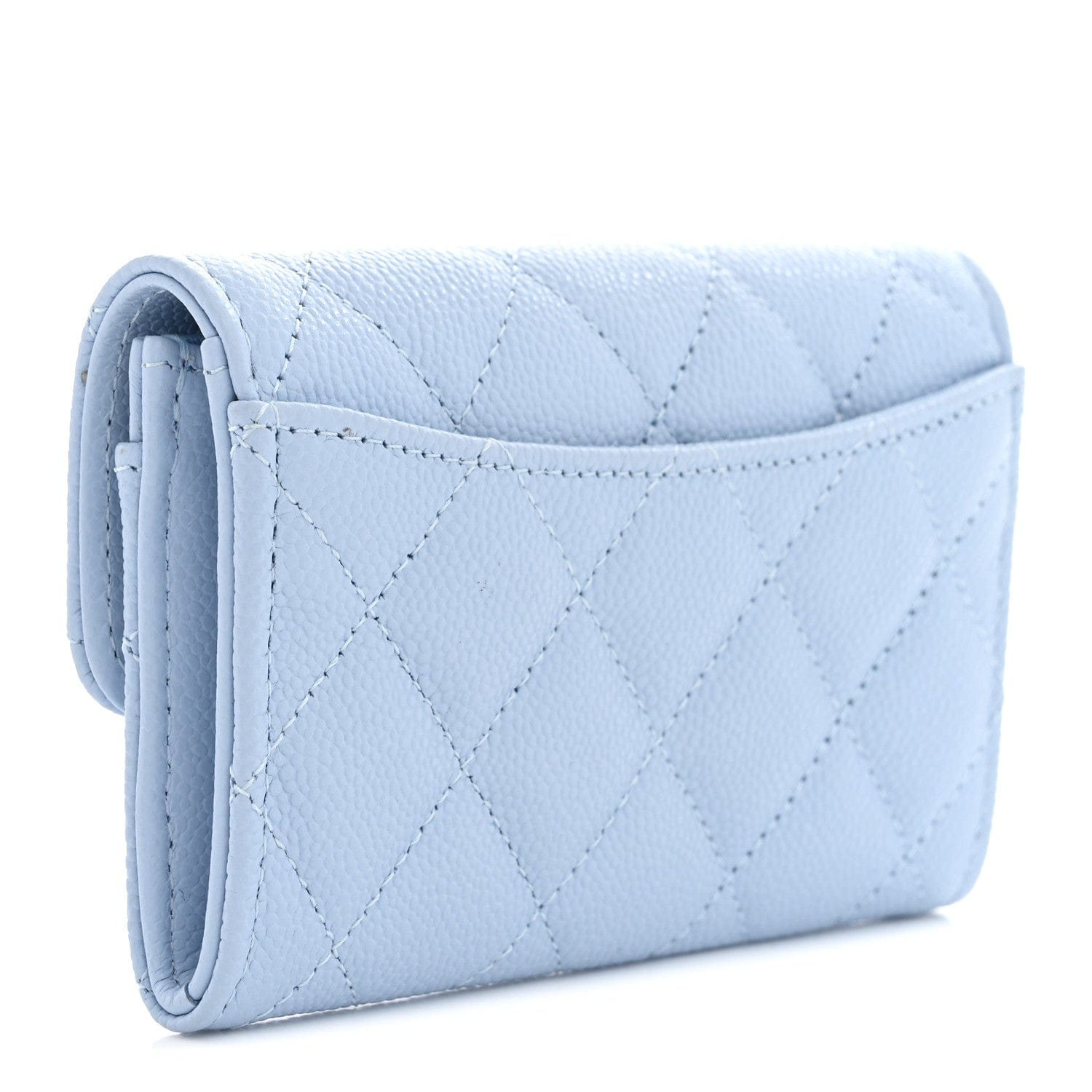 Chanel Caviar Quilted Flap Card Holder Wallet Light Blue