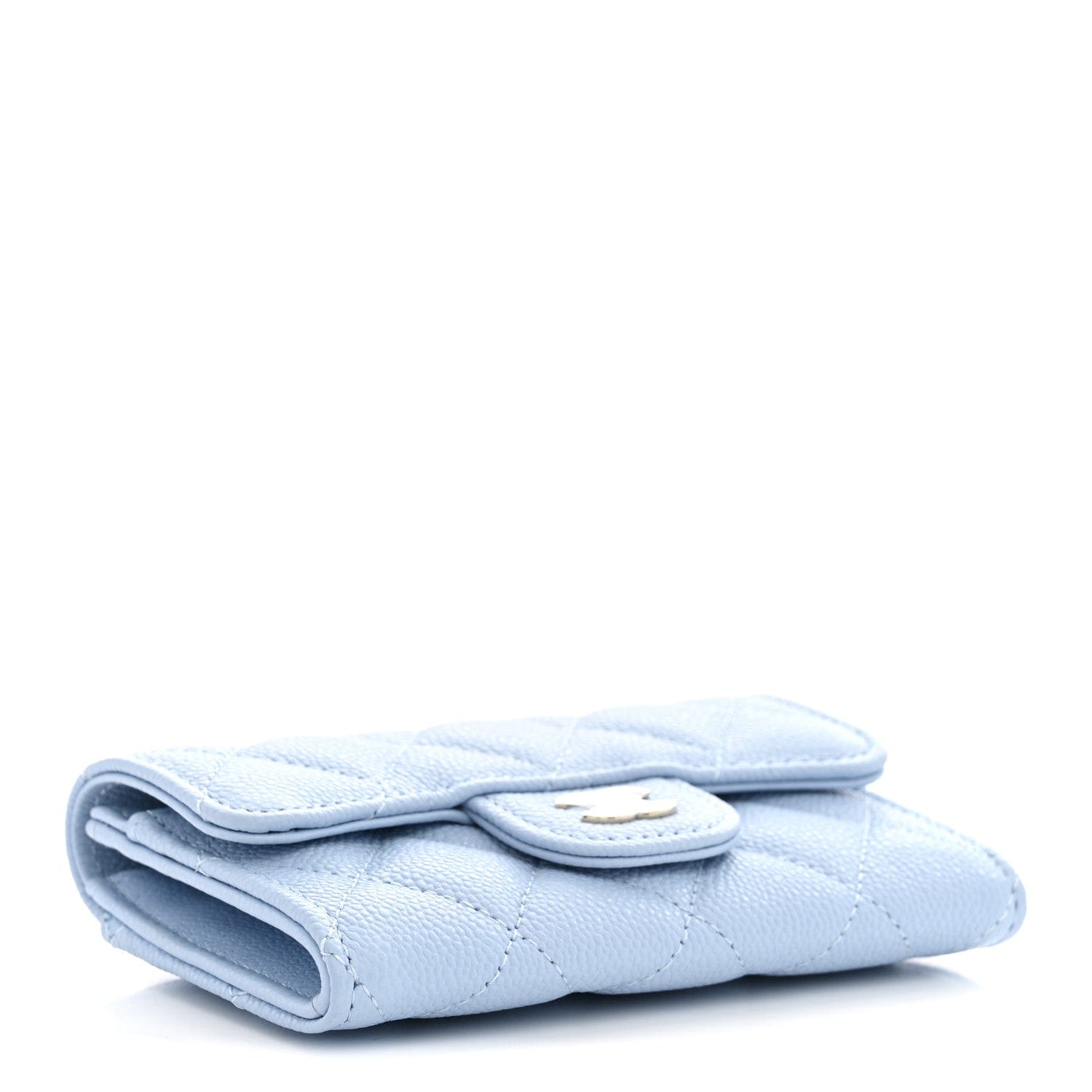 Chanel Caviar Quilted Flap Card Holder Wallet Light Blue