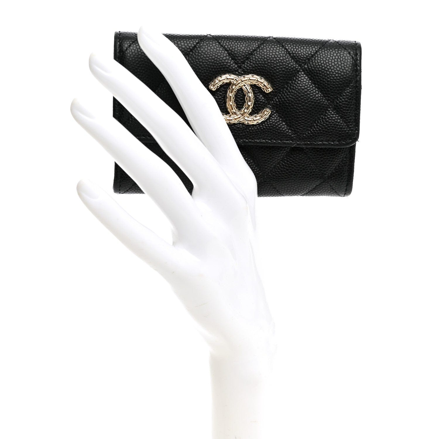 Chanel Caviar Quilted Textured CC Flap Card Holder Black