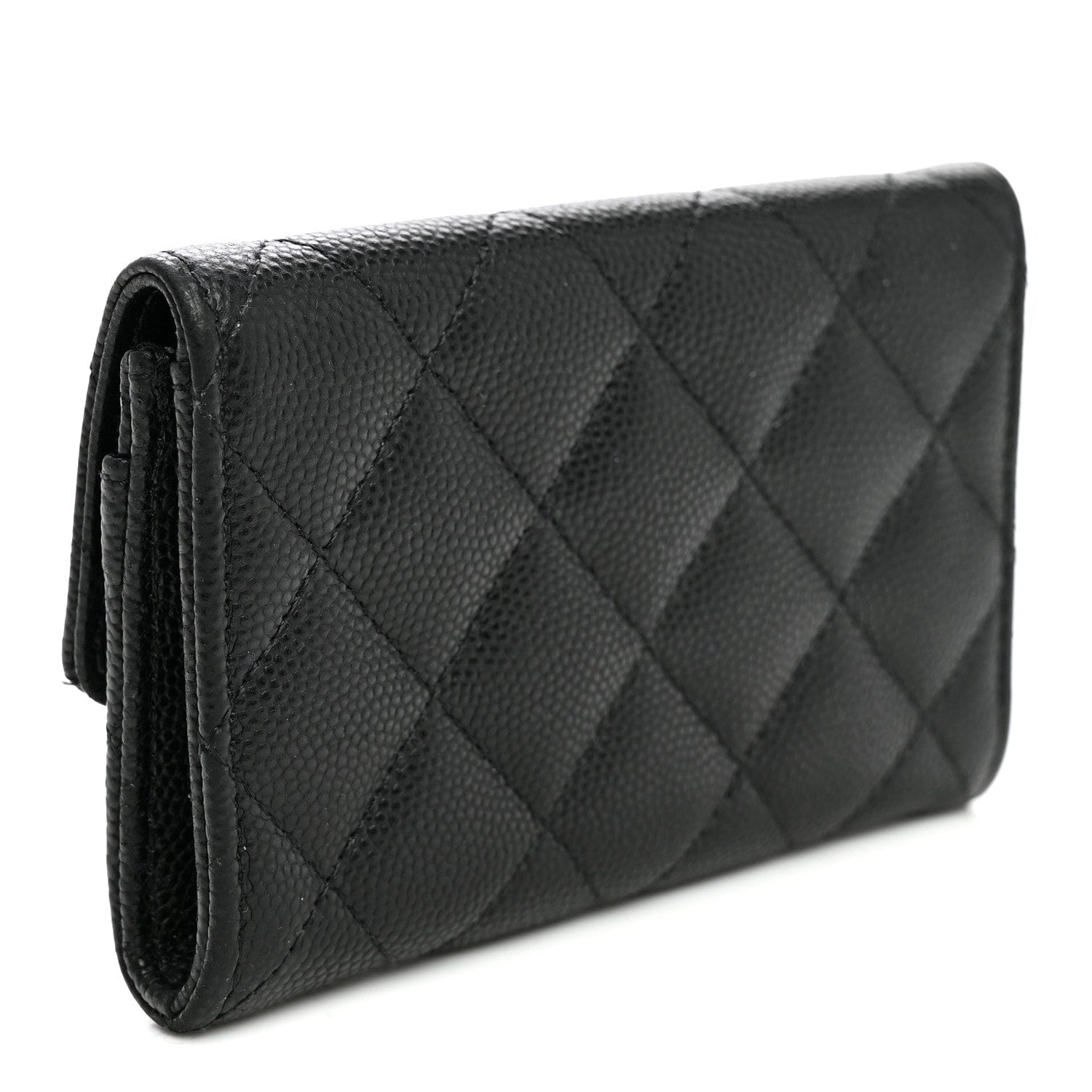 Chanel Caviar Quilted Textured CC Flap Card Holder Black