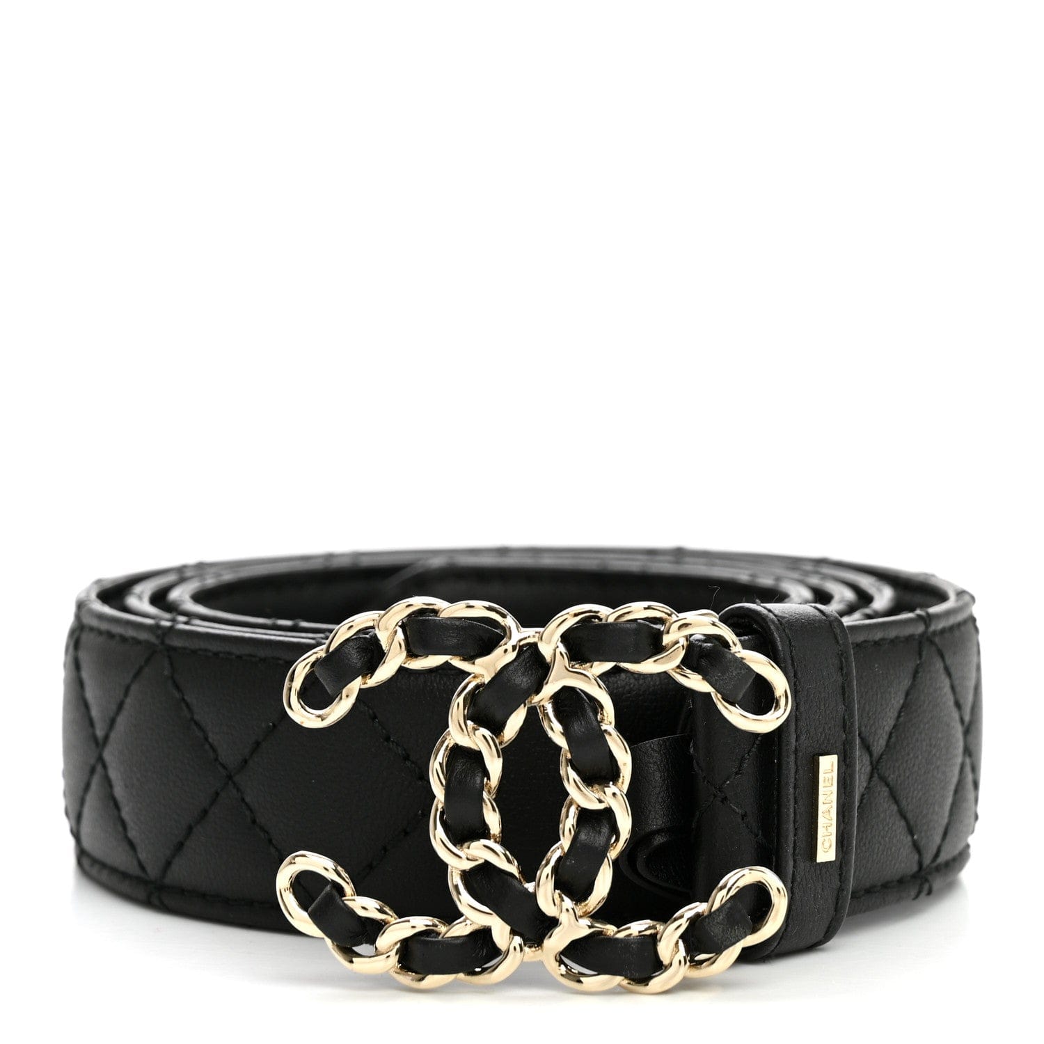 Chanel Calfskin Quilted CC Chain Belt 95 38 Black