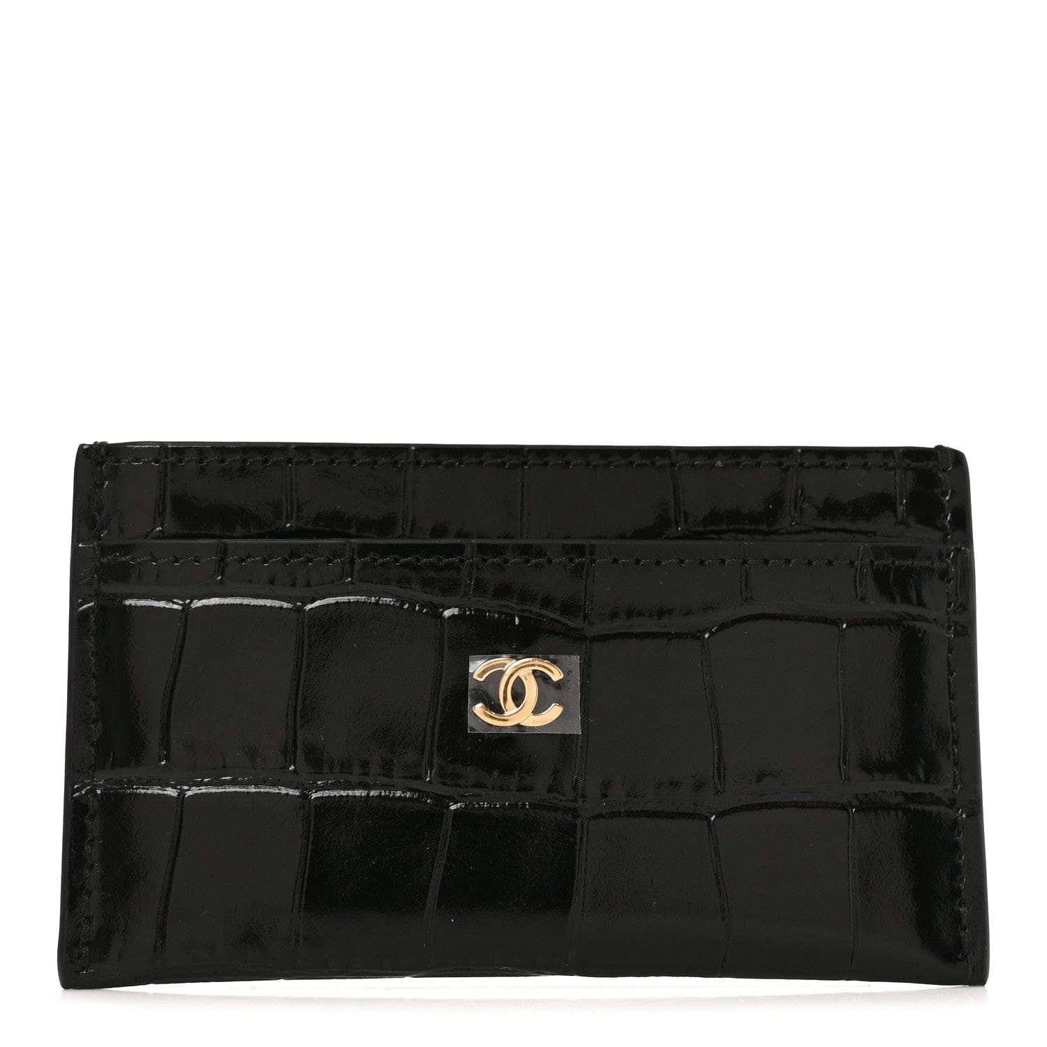 Chanel Calfskin Crocodile Embossed Crococo Card Holder Black