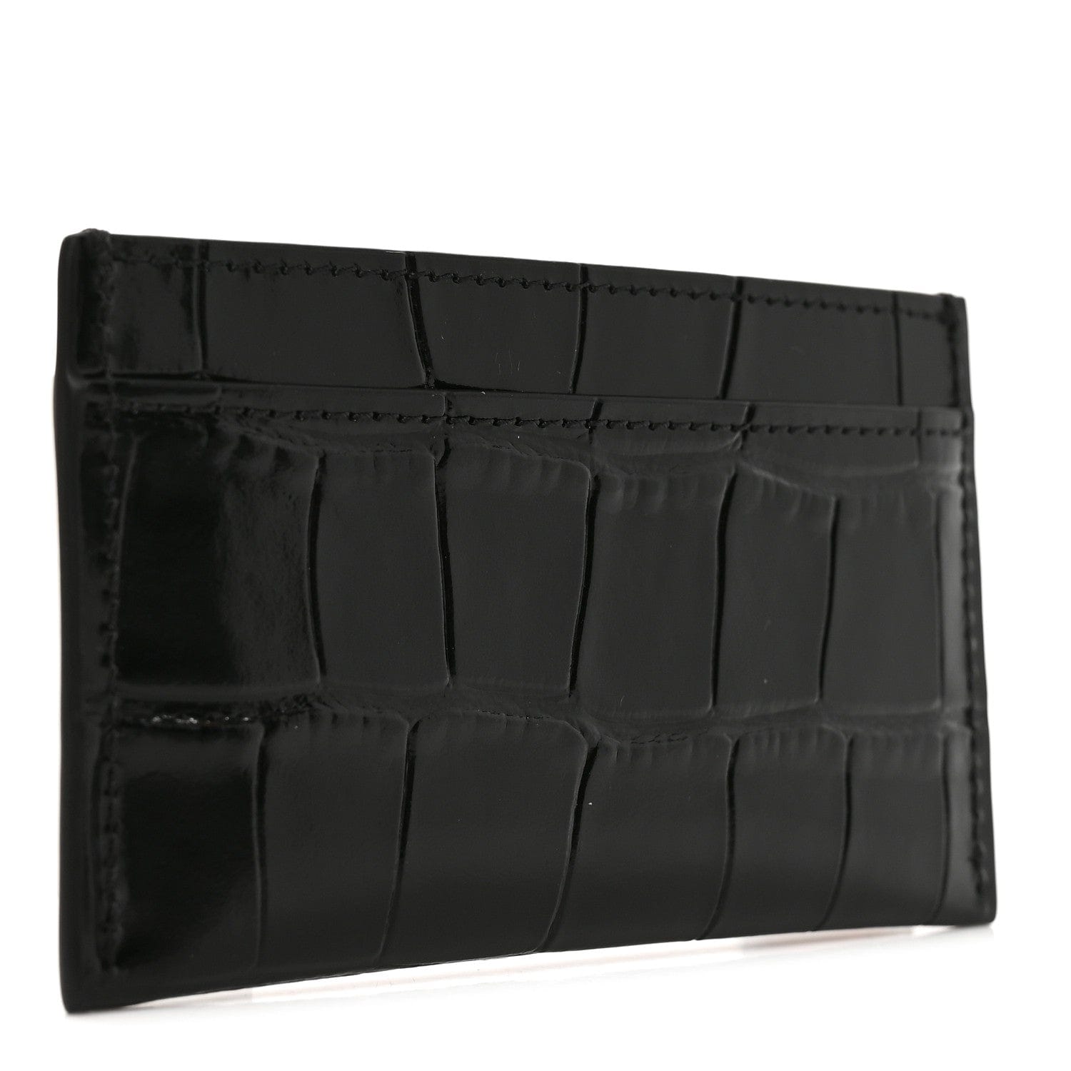 Chanel Calfskin Crocodile Embossed Crococo Card Holder Black