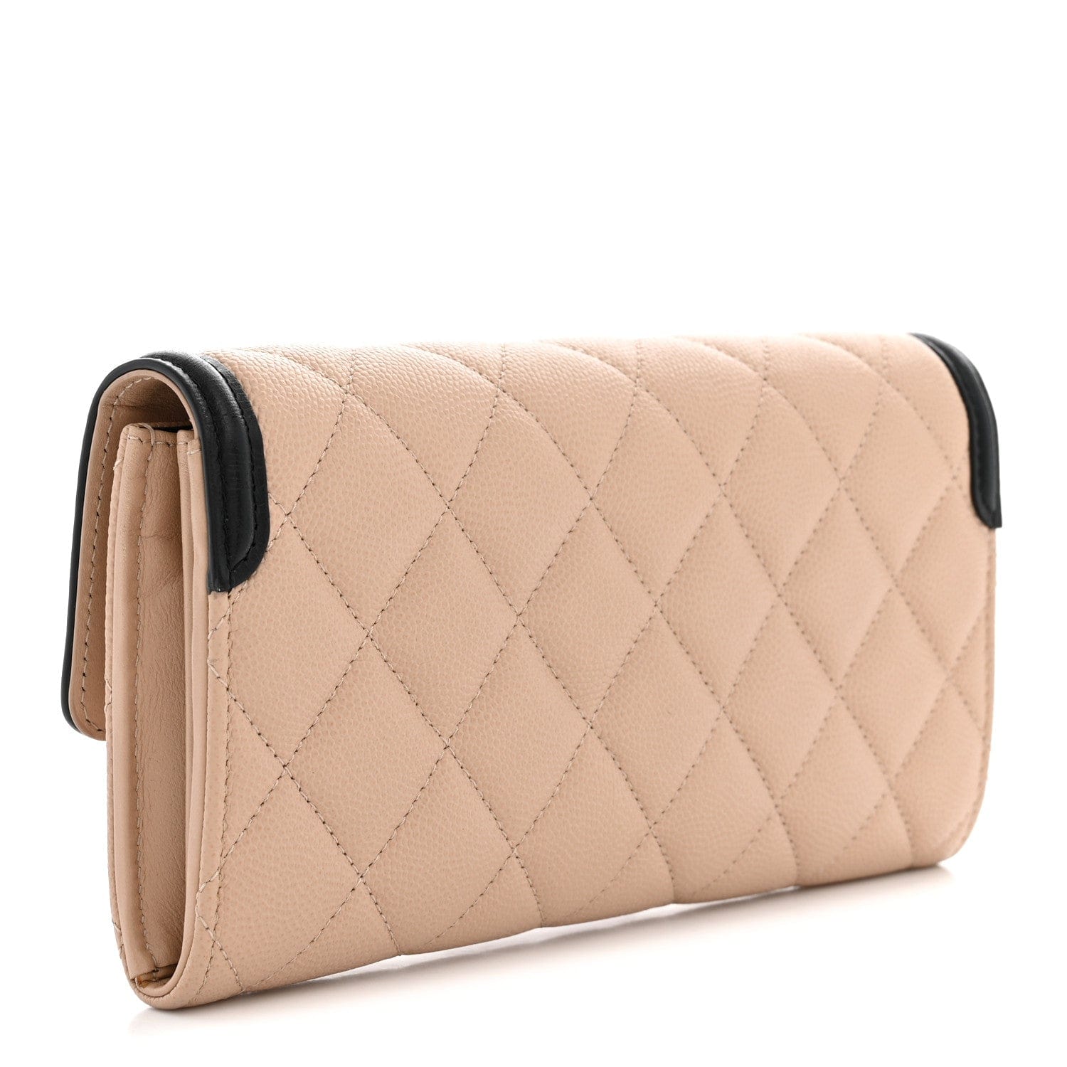 Chanel Caviar Quilted Filigree Large Gusset Flap Wallet Beige Black