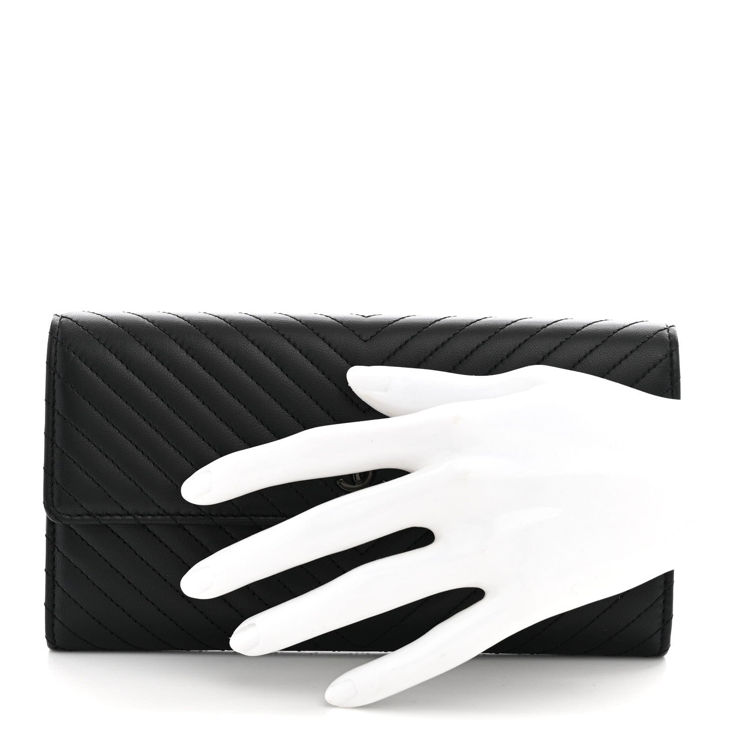 Chanel Lambskin Chevron Quilted Large Gusset Flap Wallet So Black