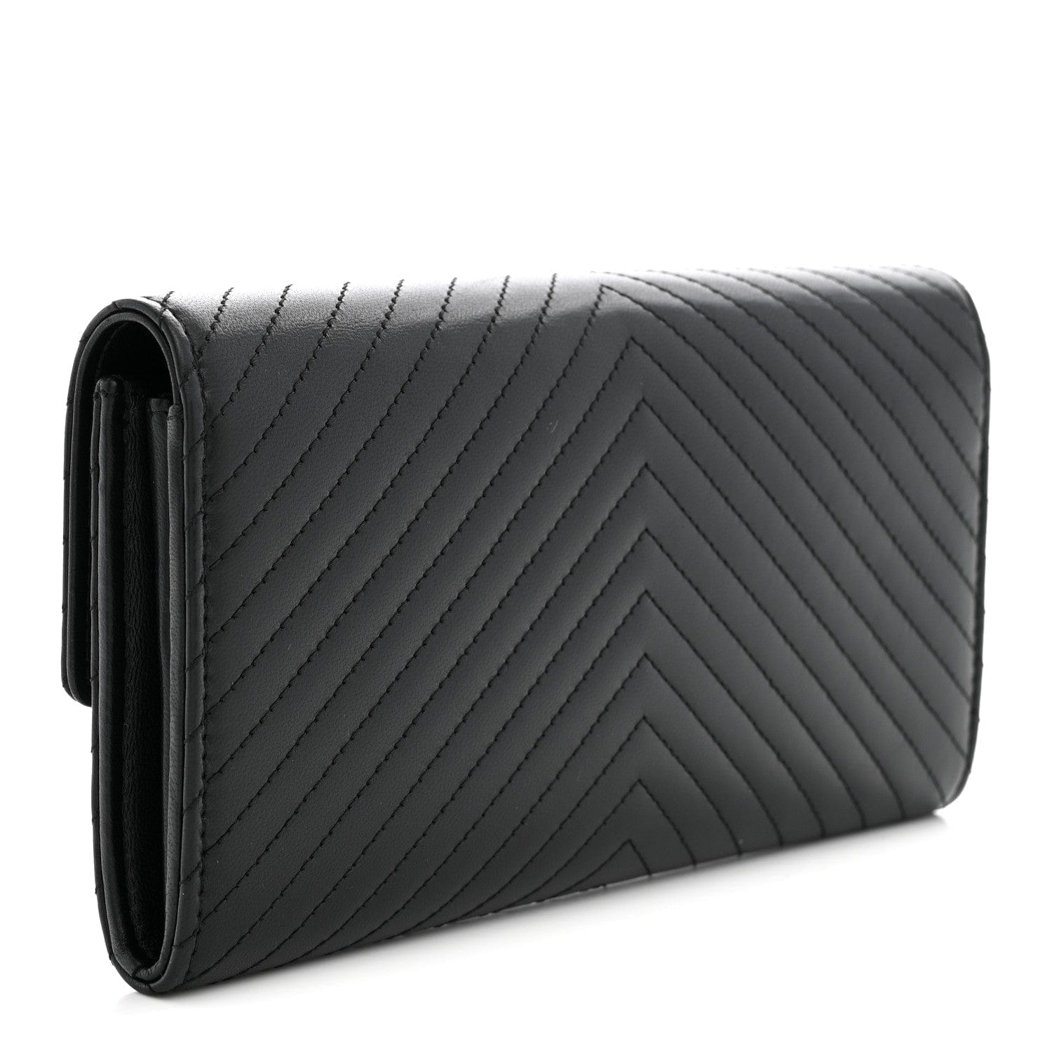 Chanel Lambskin Chevron Quilted Large Gusset Flap Wallet So Black