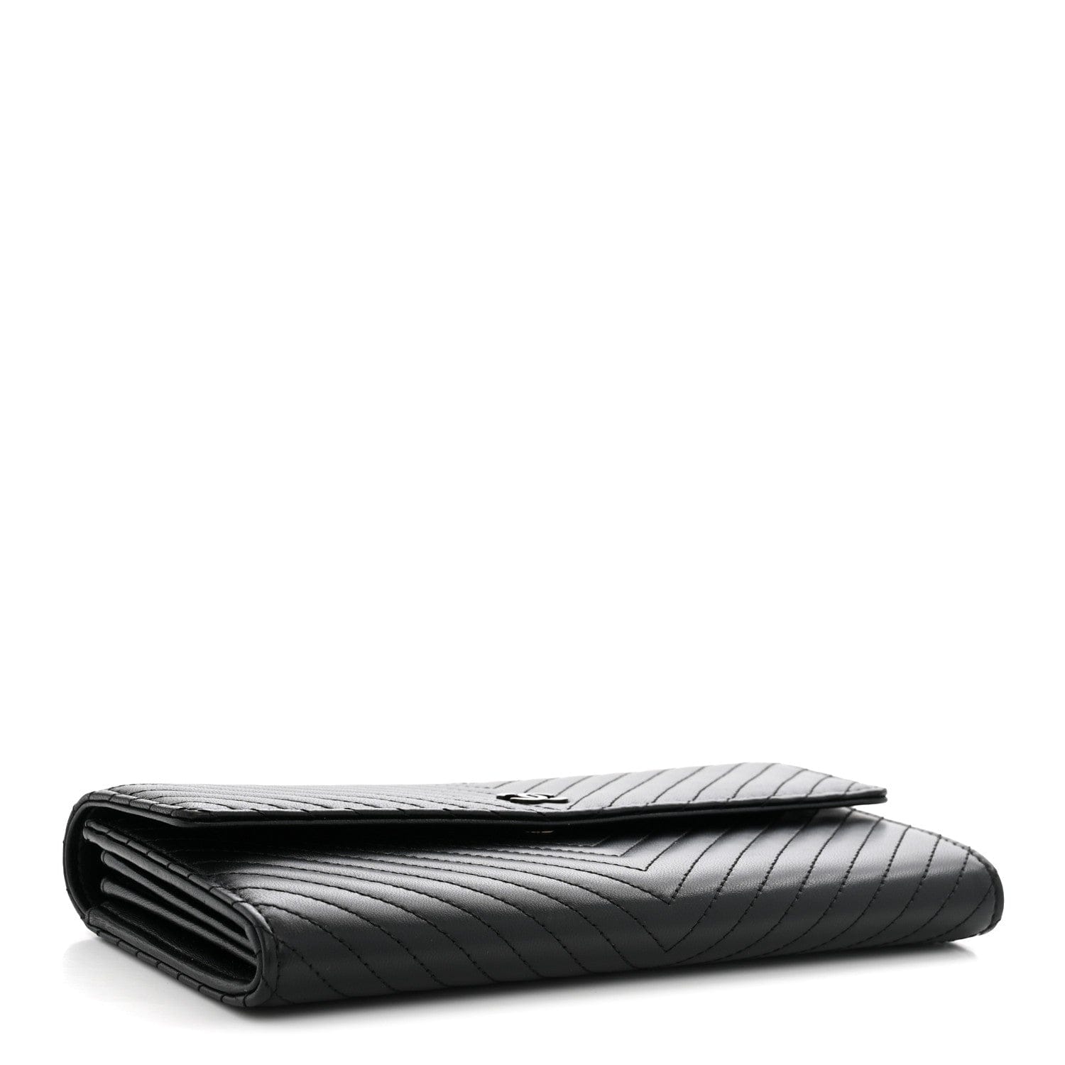 Chanel Lambskin Chevron Quilted Large Gusset Flap Wallet So Black
