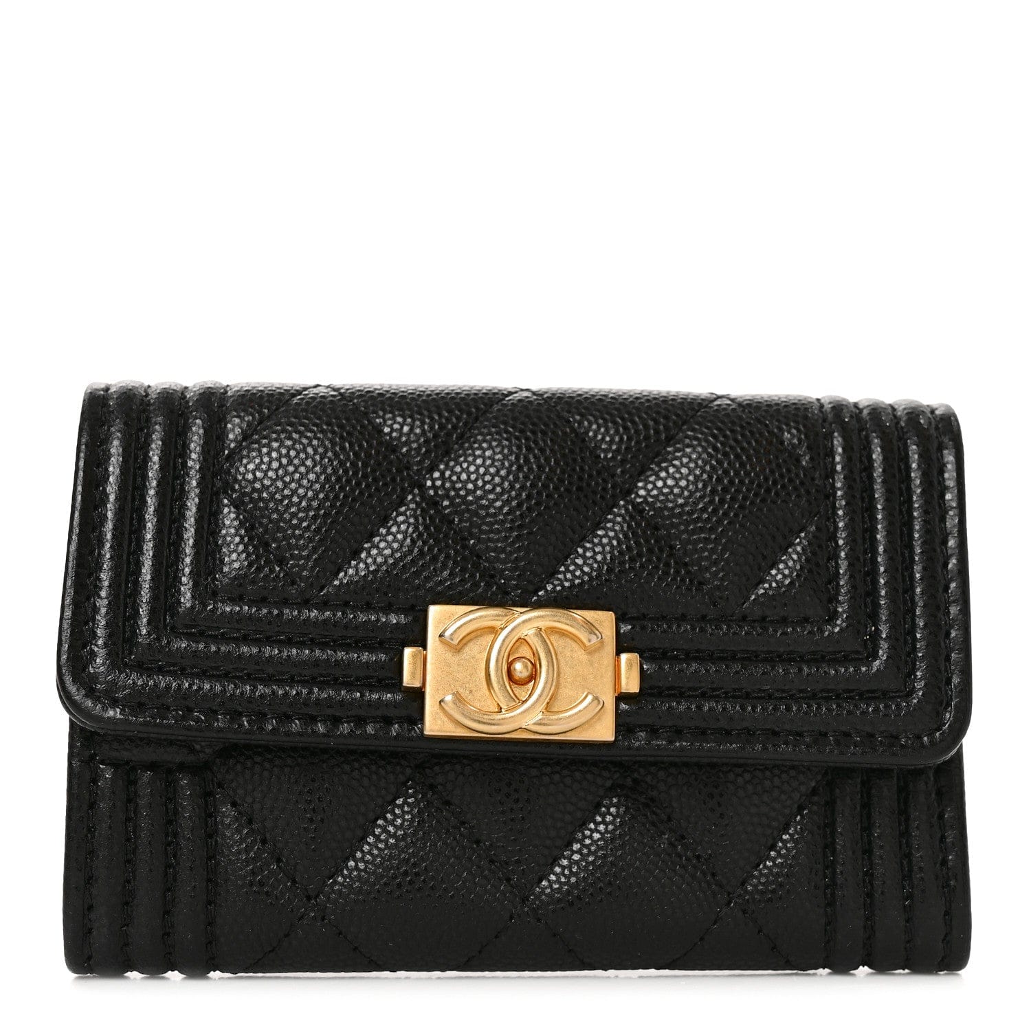 Chanel Caviar Quilted Boy Flap Card Holder Black