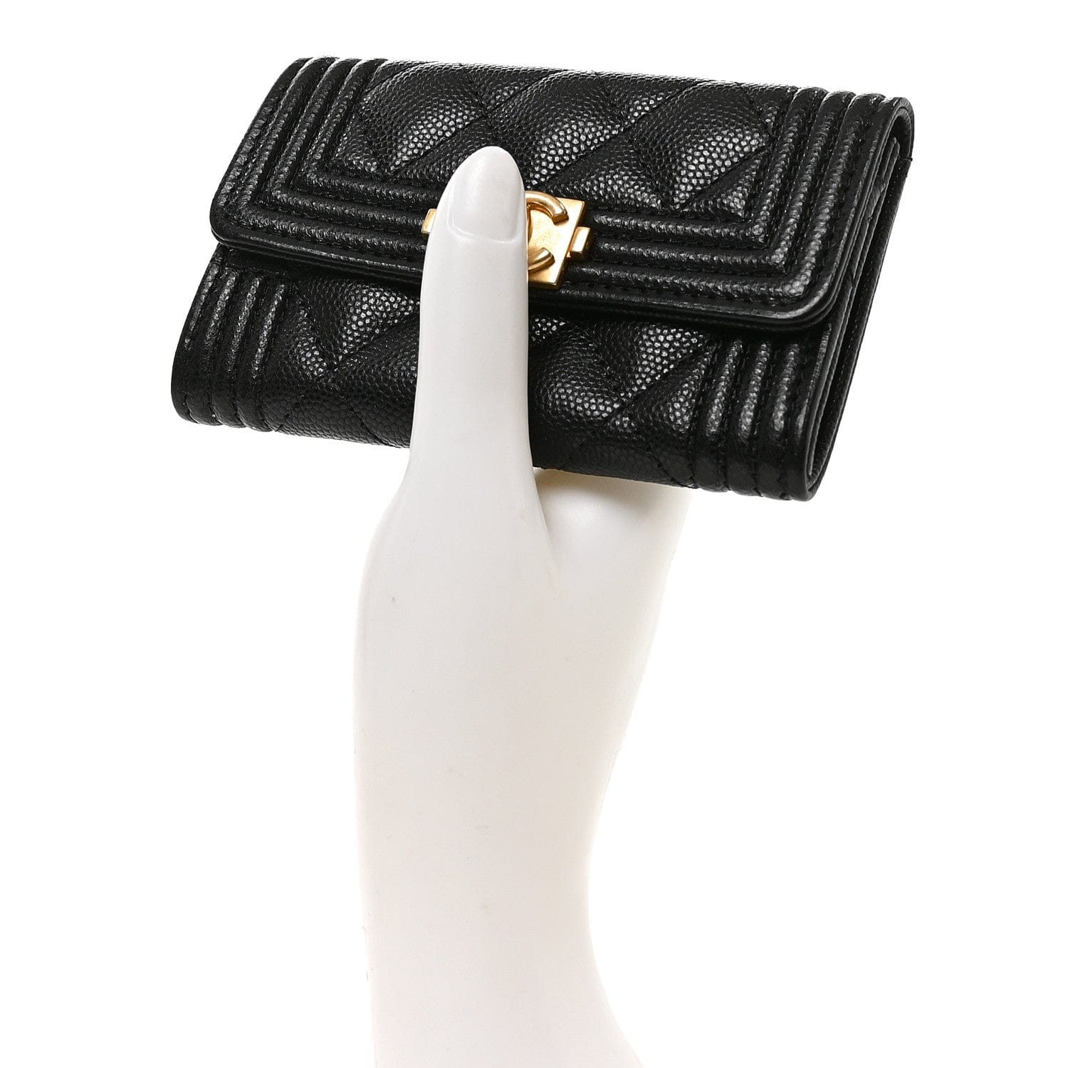 Chanel Caviar Quilted Boy Flap Card Holder Black