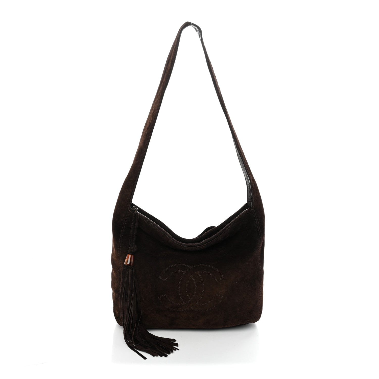 Chanel Suede CC Tassel Messenger Bag Brown