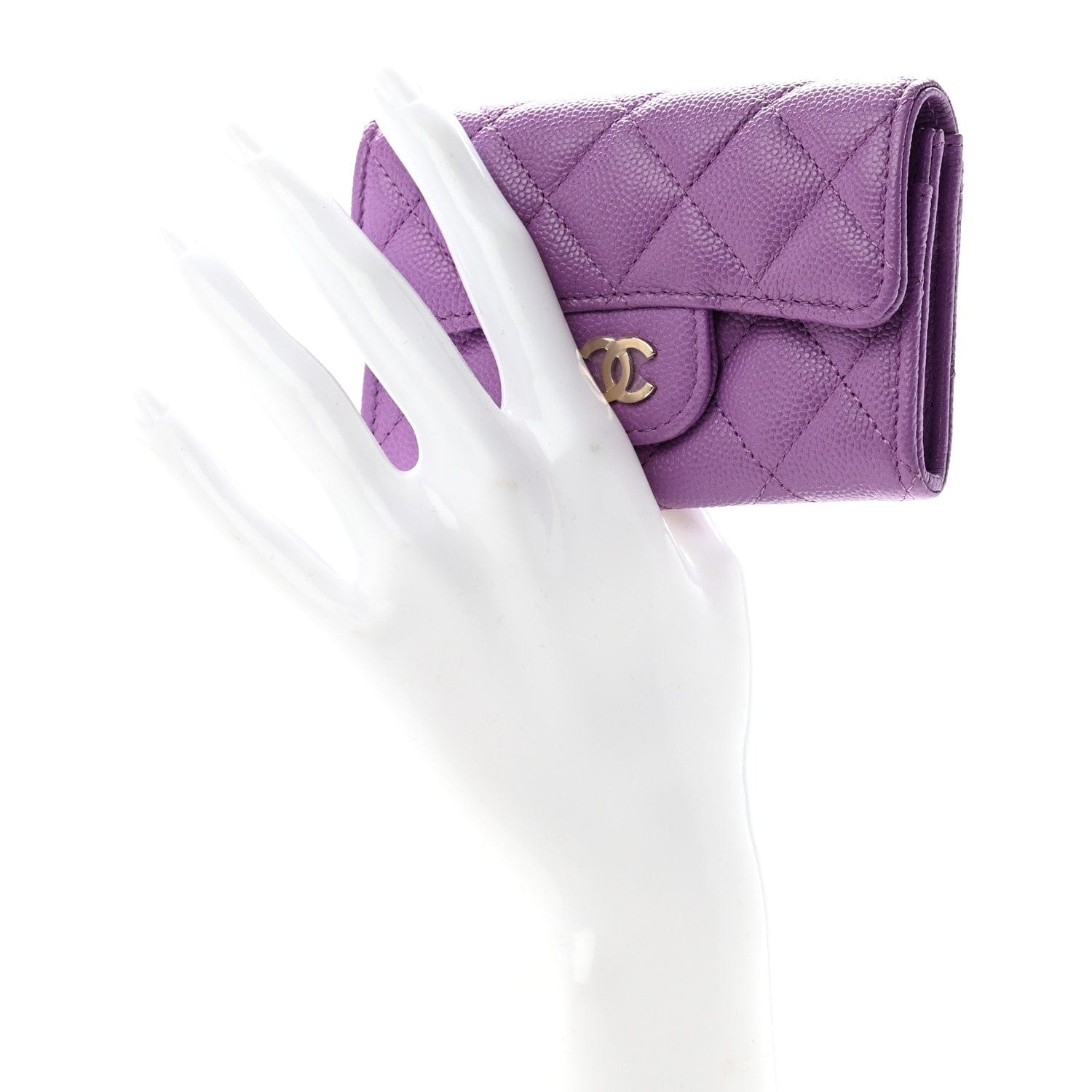 Chanel Caviar Quilted Flap Card Holder Wallet Purple