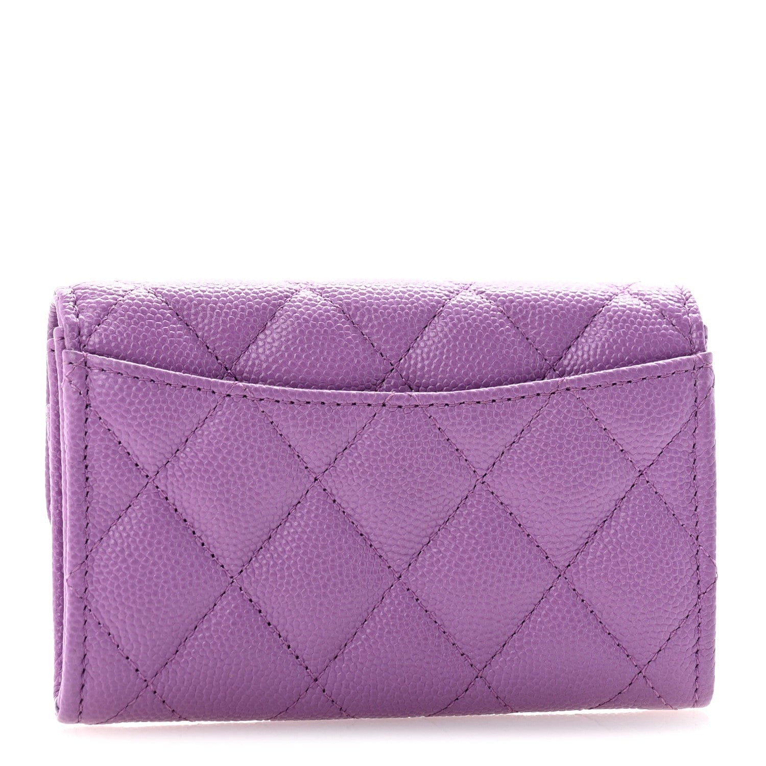 Chanel Caviar Quilted Flap Card Holder Wallet Purple