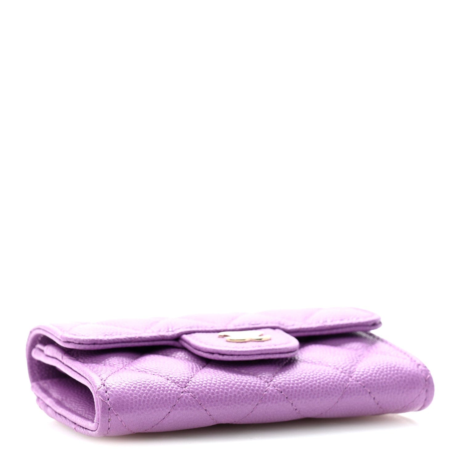 Chanel Caviar Quilted Flap Card Holder Wallet Purple
