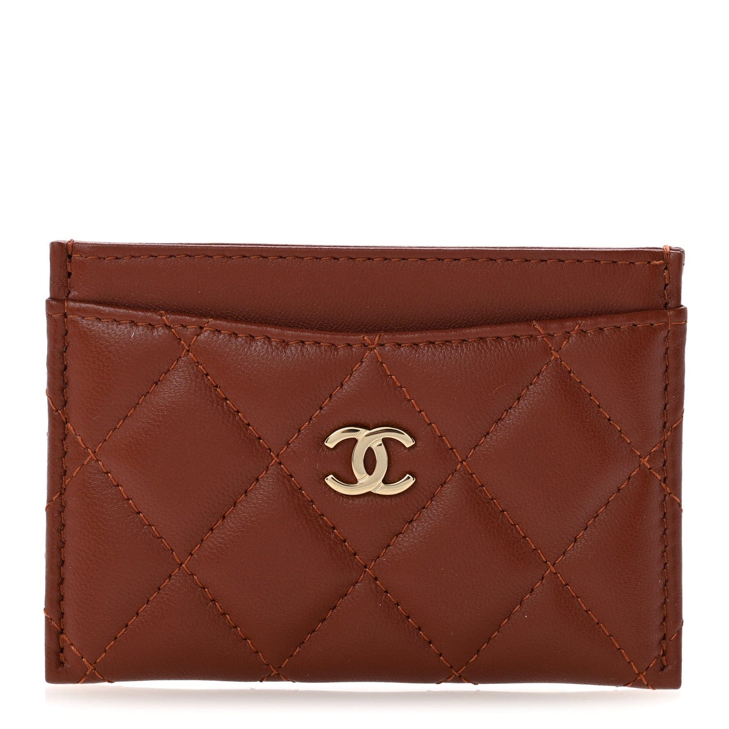 Chanel Lambskin Quilted Card Holder Brown