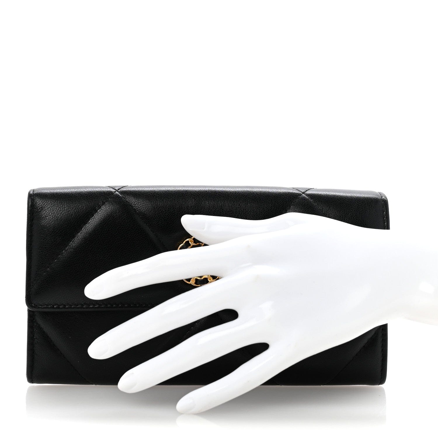 Chanel Shiny Goatskin Quilted Chanel 19 Flap Wallet Black